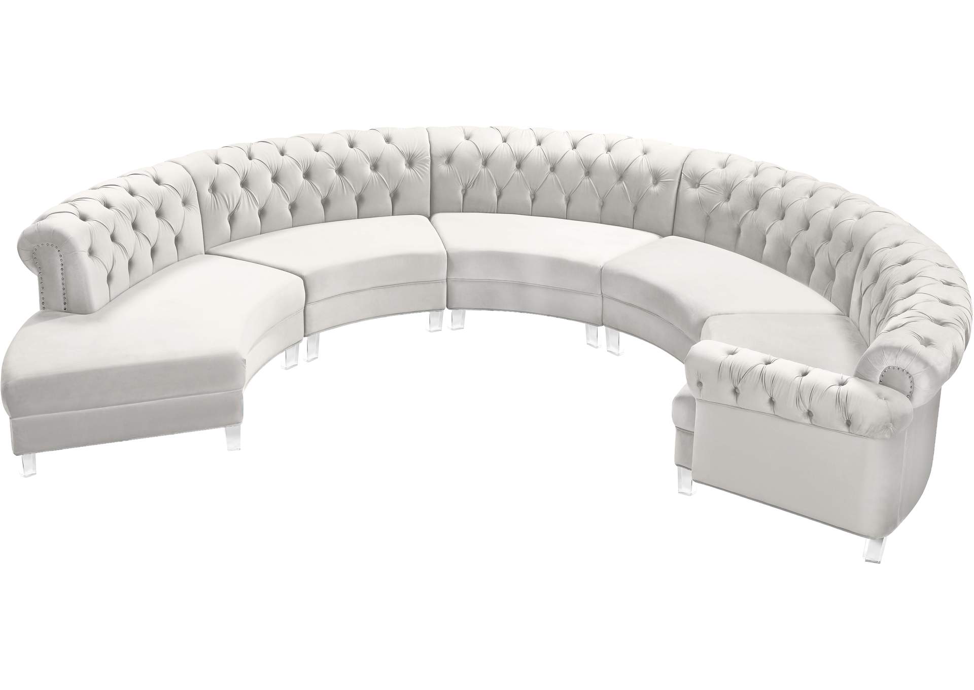 Anabella Cream Velvet 5 Piece Sectional,Meridian Furniture