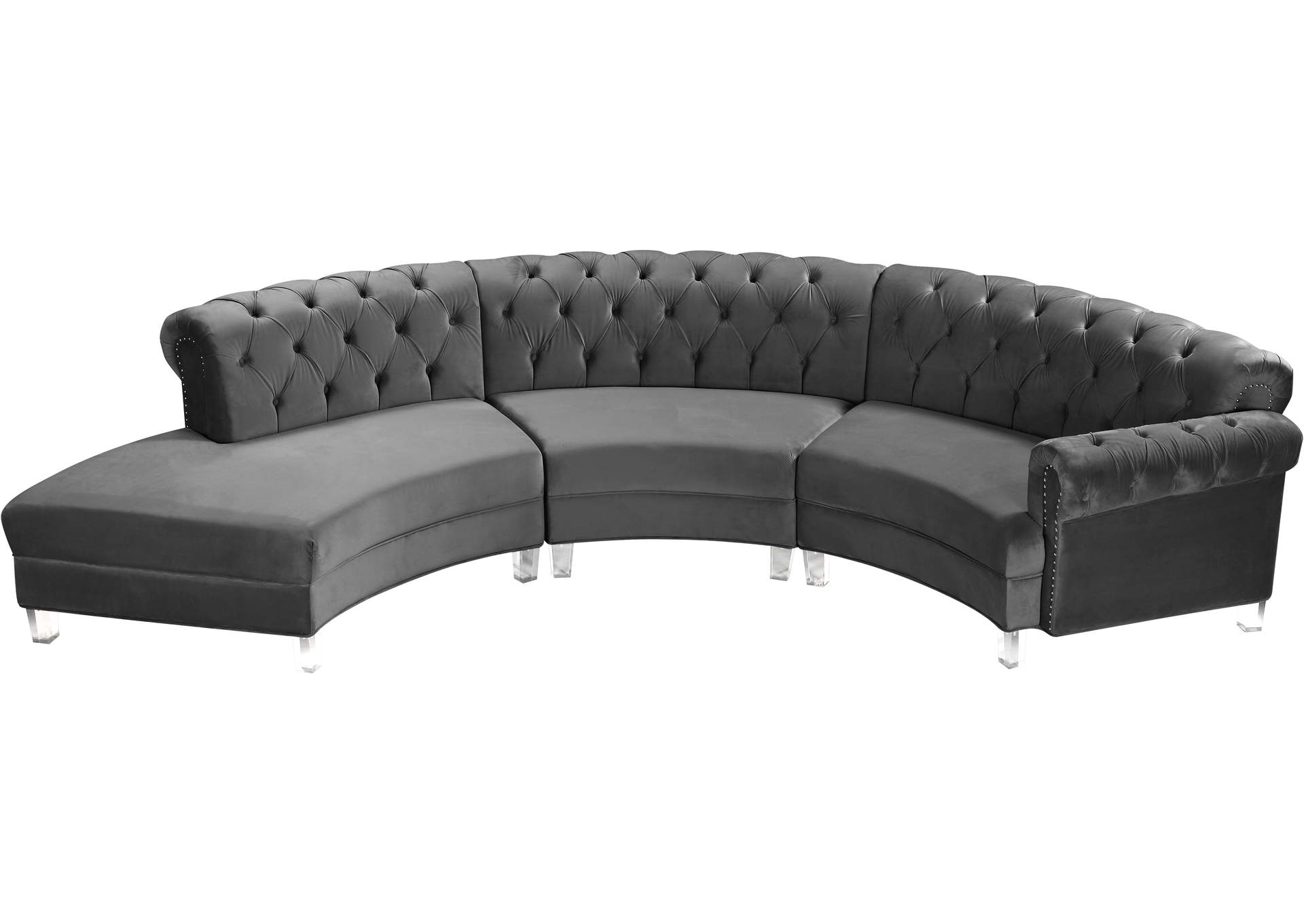 Anabella Grey Velvet 3 Piece Sectional,Meridian Furniture