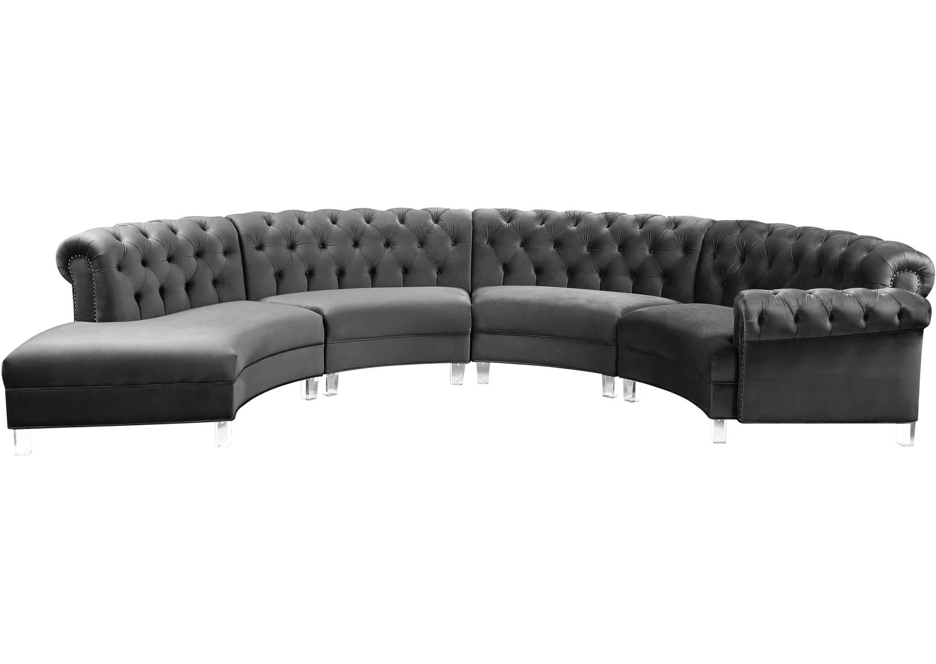 Anabella Grey Velvet 4 Piece Sectional,Meridian Furniture