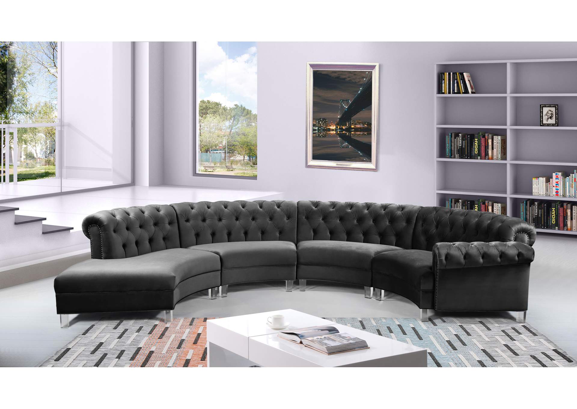 Anabella Grey Velvet 4 Piece Sectional,Meridian Furniture