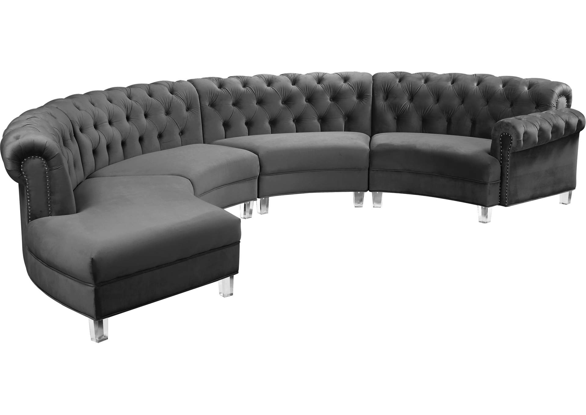 Anabella Grey Velvet 4 Piece Sectional,Meridian Furniture