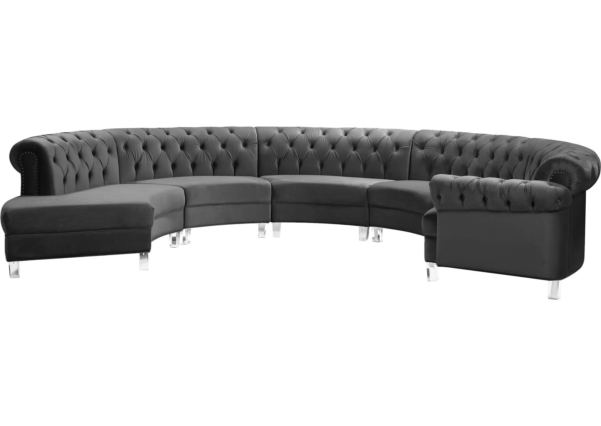 Anabella Grey Velvet 5 Piece Sectional,Meridian Furniture