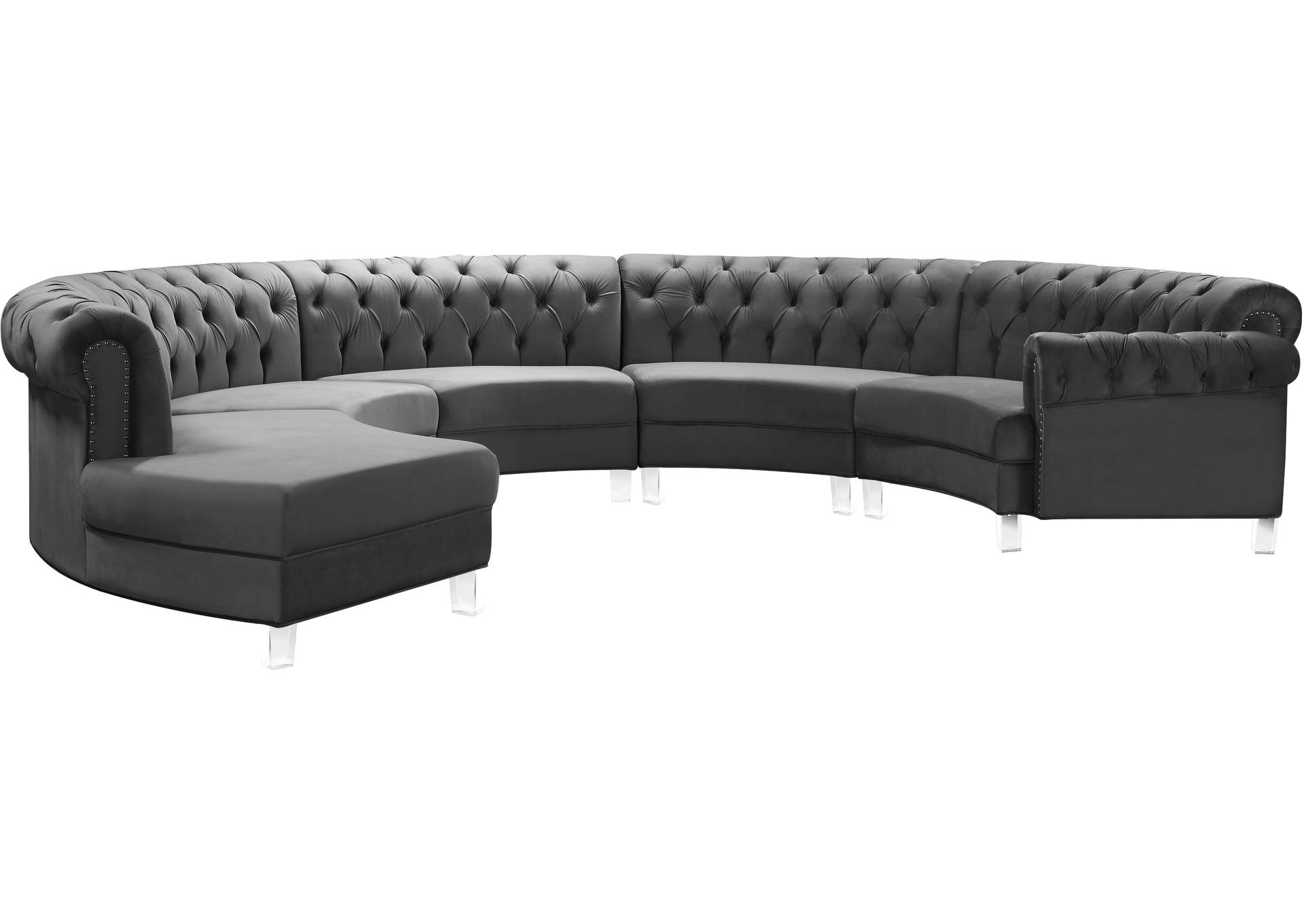 Anabella Grey Velvet 5 Piece Sectional,Meridian Furniture