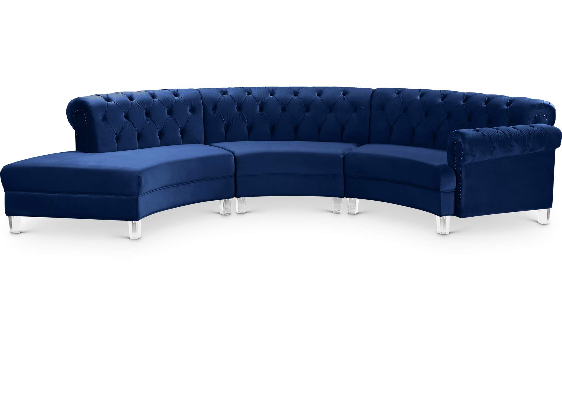 Anabella Navy Velvet 3 Piece Sectional,Meridian Furniture