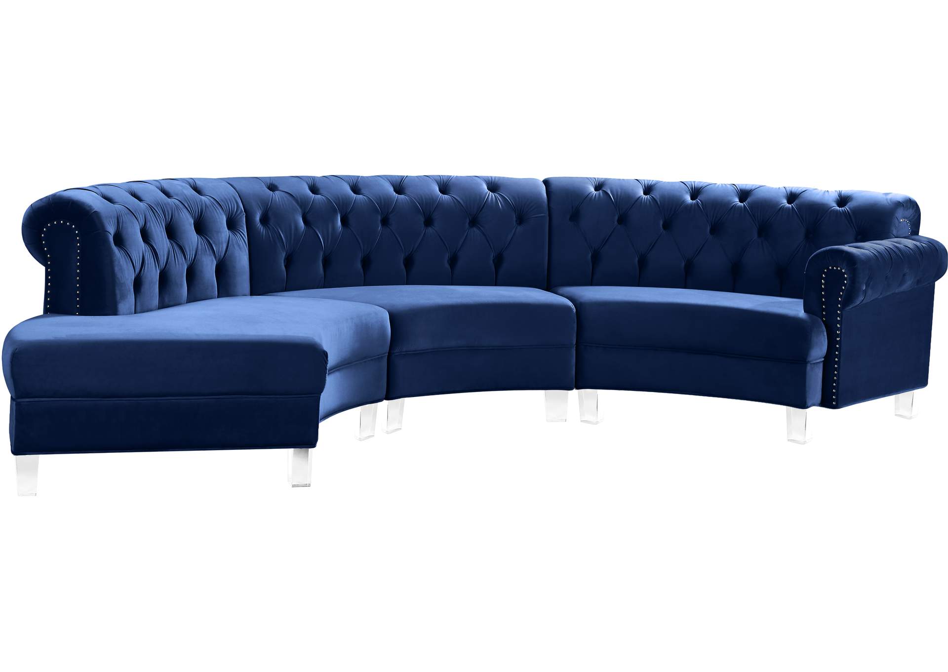 Anabella Navy Velvet 3 Piece Sectional,Meridian Furniture