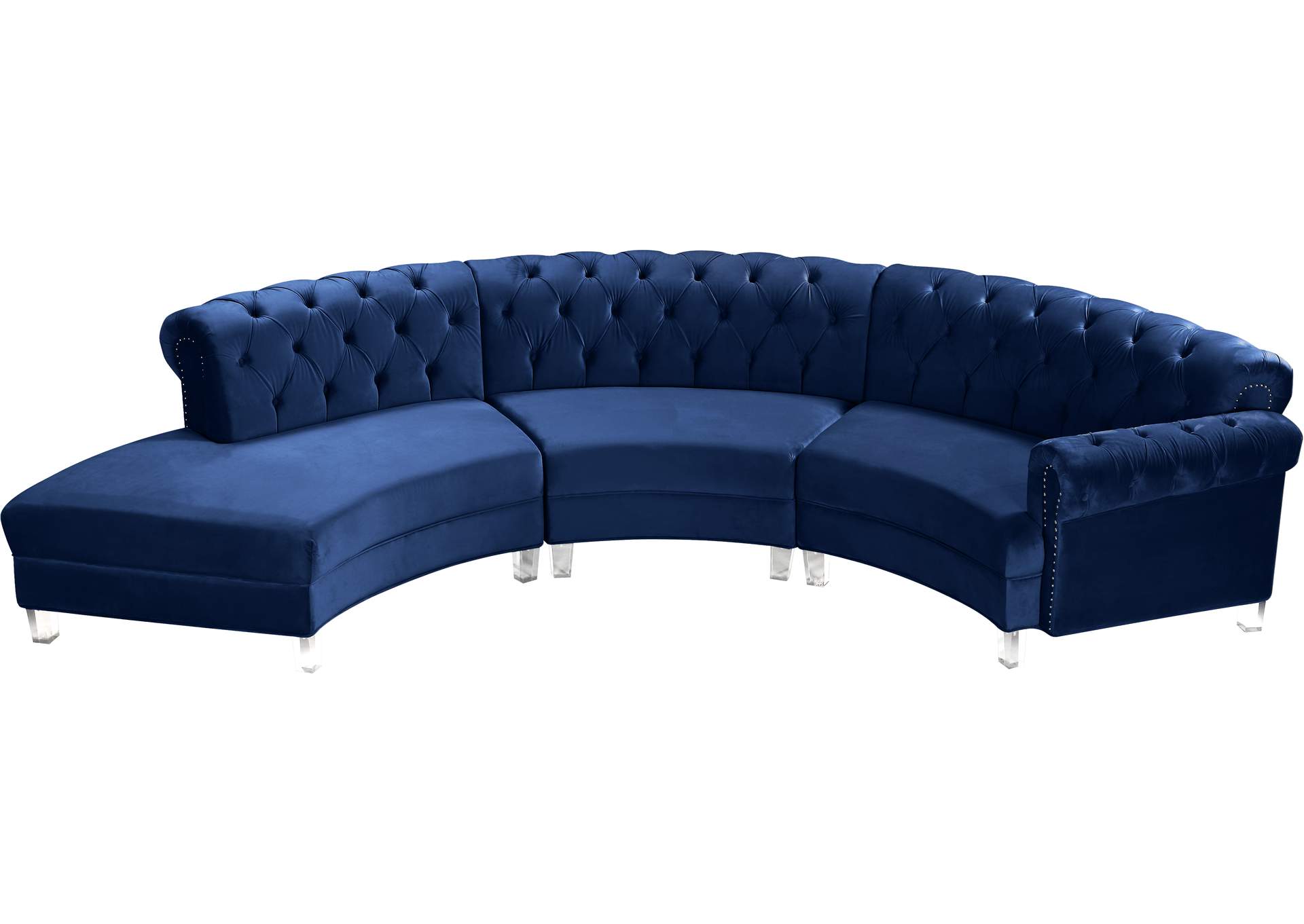 Anabella Navy Velvet 3 Piece Sectional,Meridian Furniture