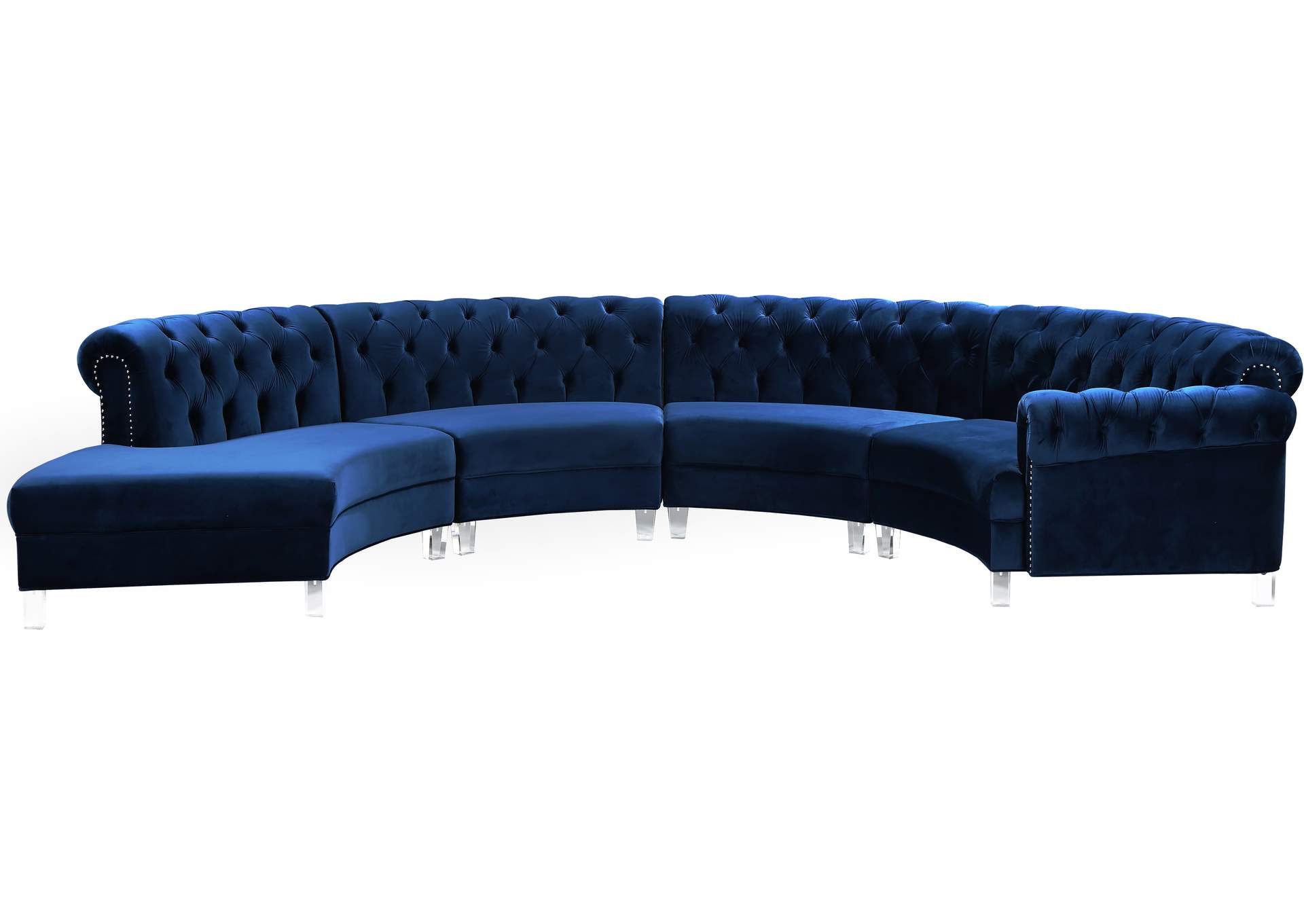 Anabella Navy Velvet 4 Piece Sectional,Meridian Furniture