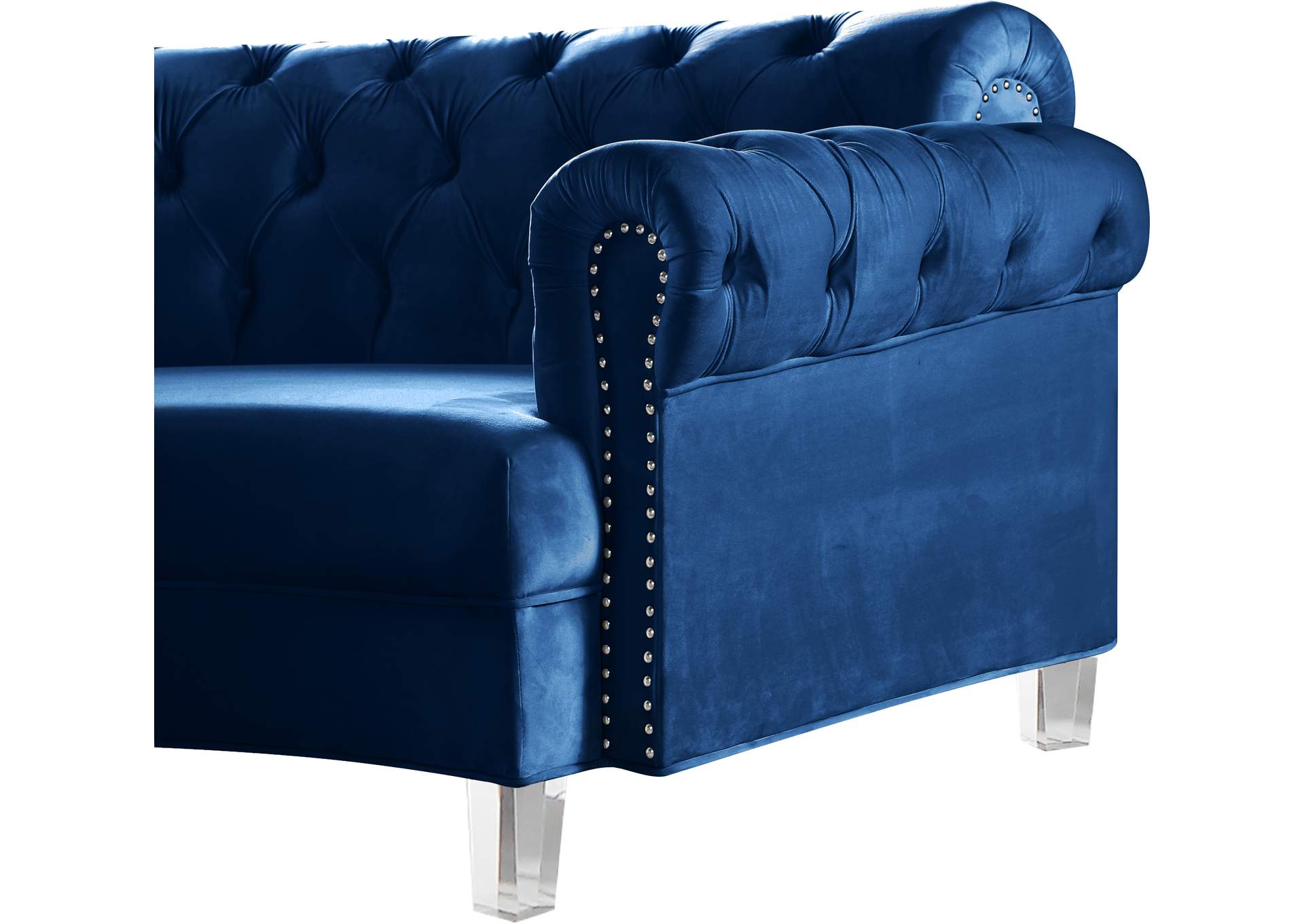 Anabella Navy Velvet 4 Piece Sectional,Meridian Furniture