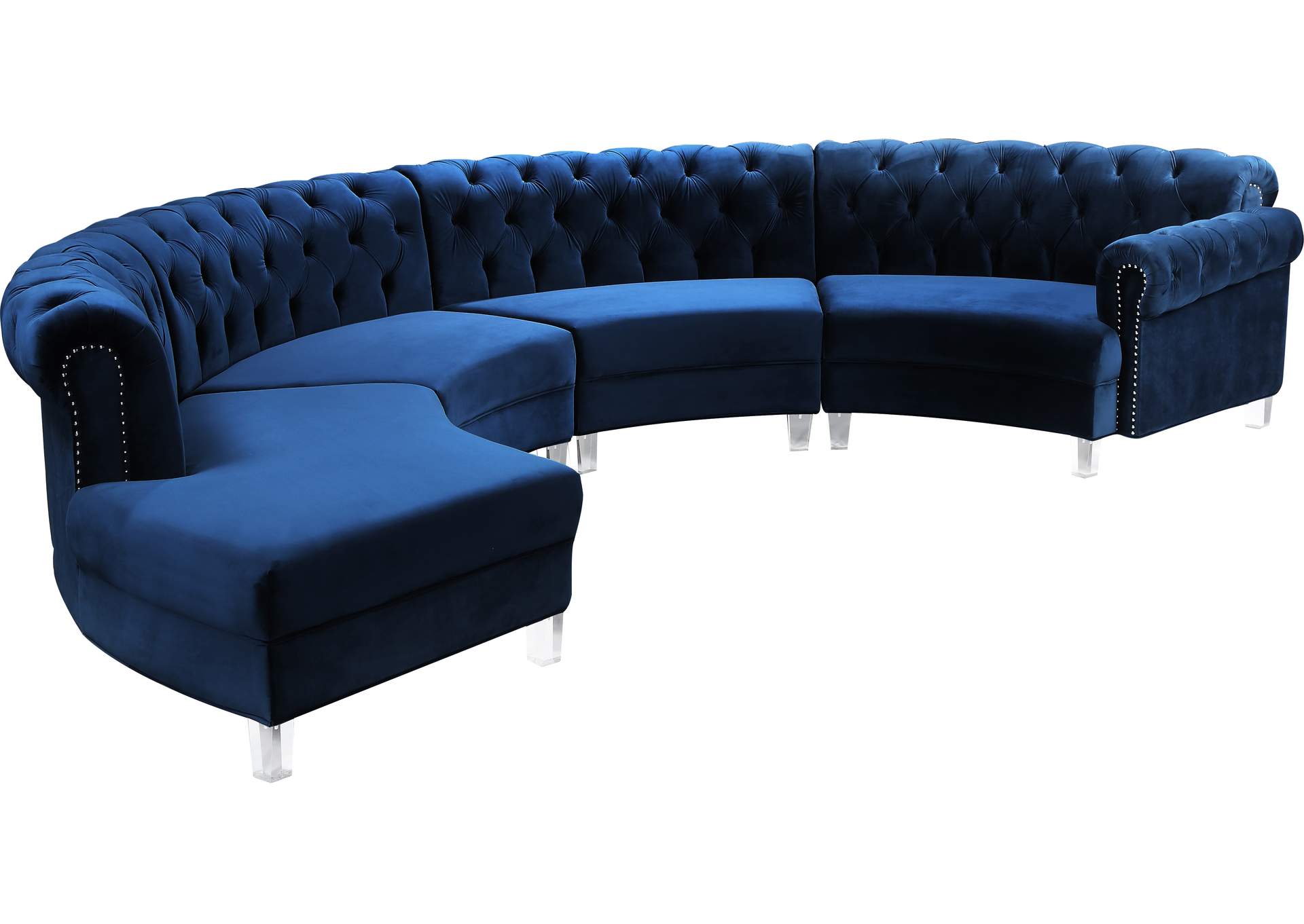 Anabella Navy Velvet 4 Piece Sectional,Meridian Furniture