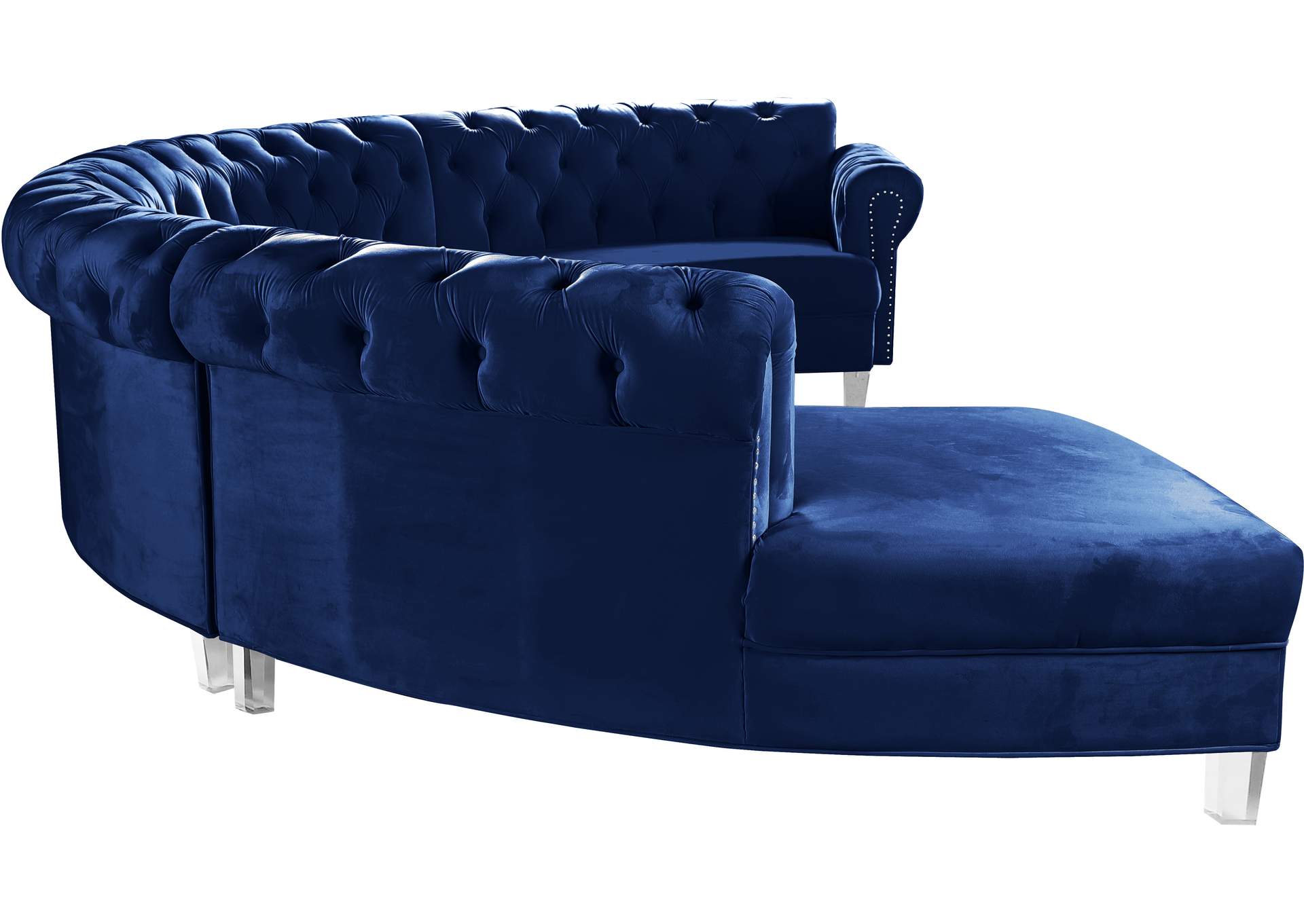 Anabella Navy Velvet 4 Piece Sectional,Meridian Furniture