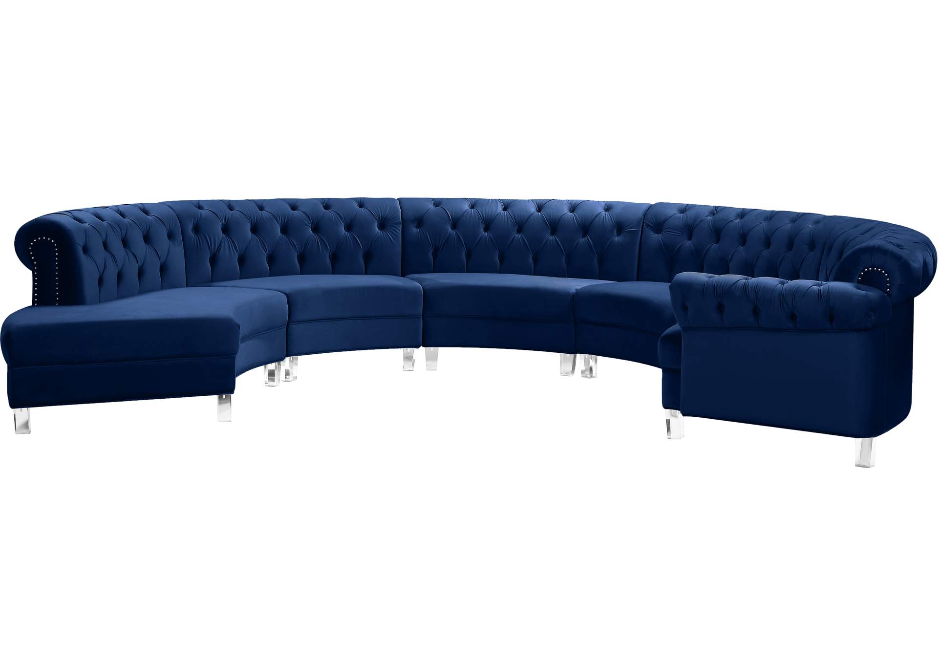 Anabella Navy Velvet 5 Piece Sectional,Meridian Furniture