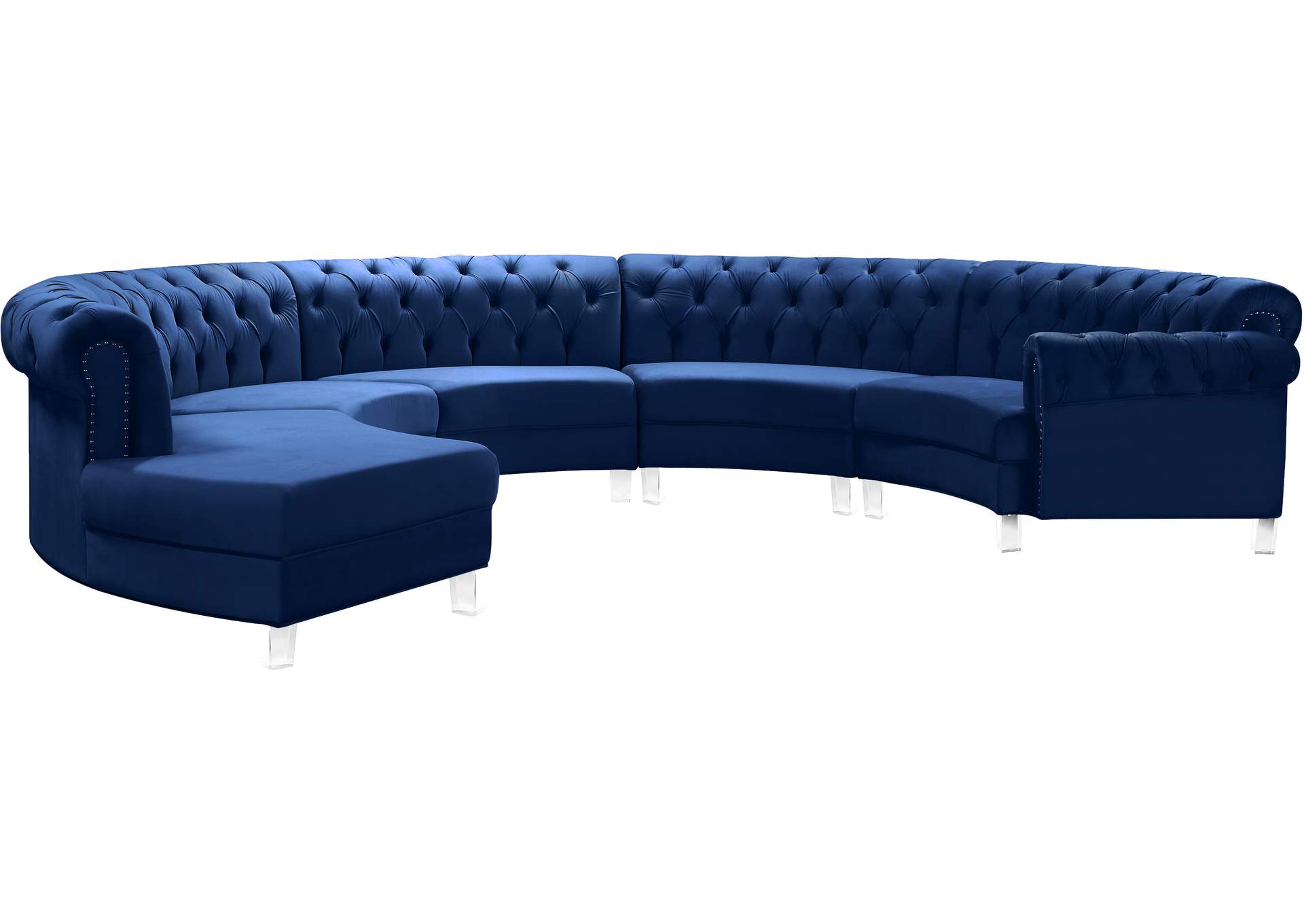 Anabella Navy Velvet 5 Piece Sectional,Meridian Furniture