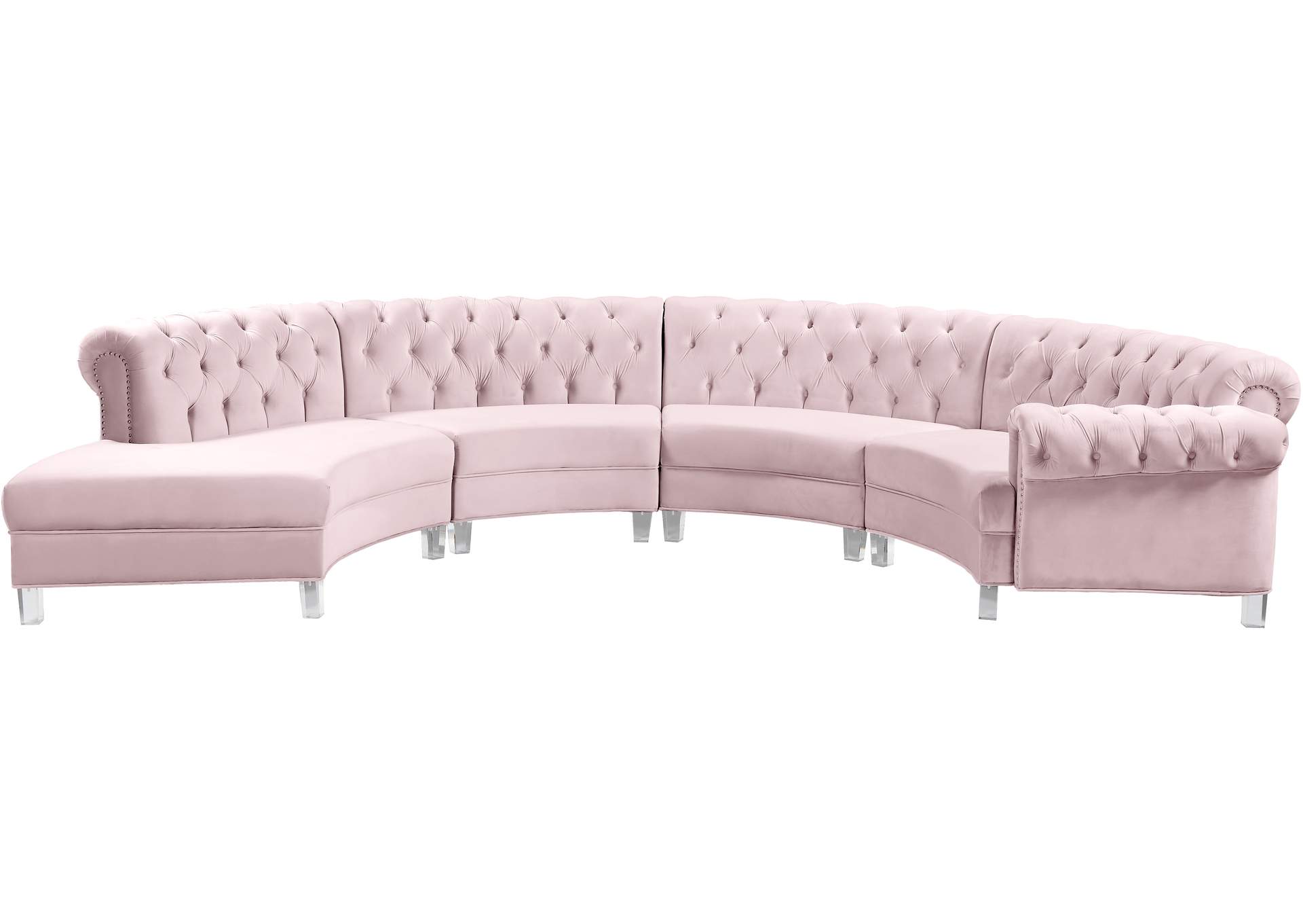 Anabella Pink Velvet 4 Piece Sectional,Meridian Furniture