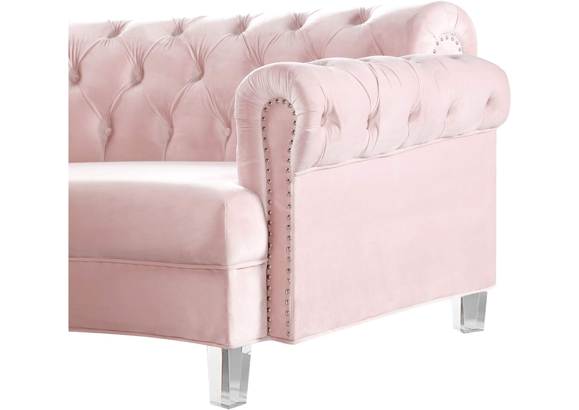 Anabella Pink Velvet 4 Piece Sectional,Meridian Furniture