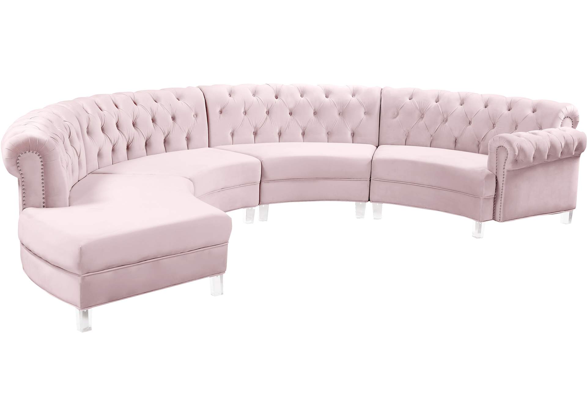 Anabella Pink Velvet 4 Piece Sectional,Meridian Furniture