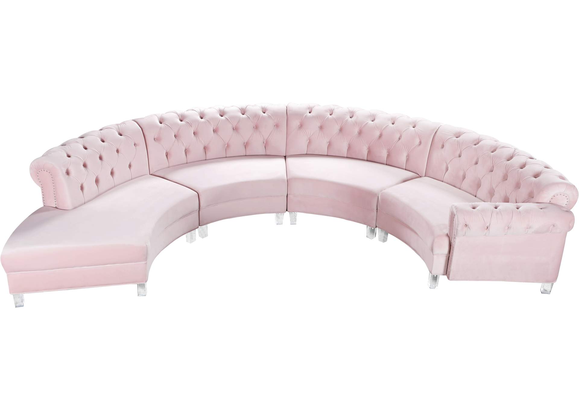 Anabella Pink Velvet 4 Piece Sectional,Meridian Furniture