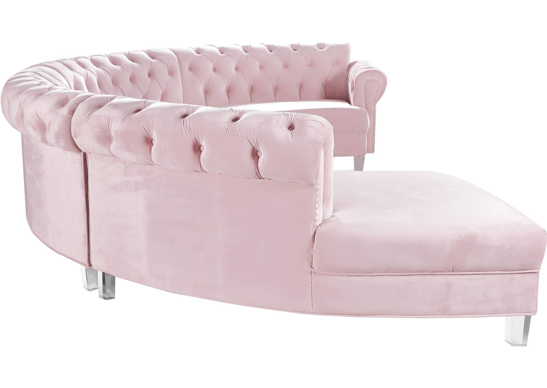 Anabella Pink Velvet 4 Piece Sectional,Meridian Furniture