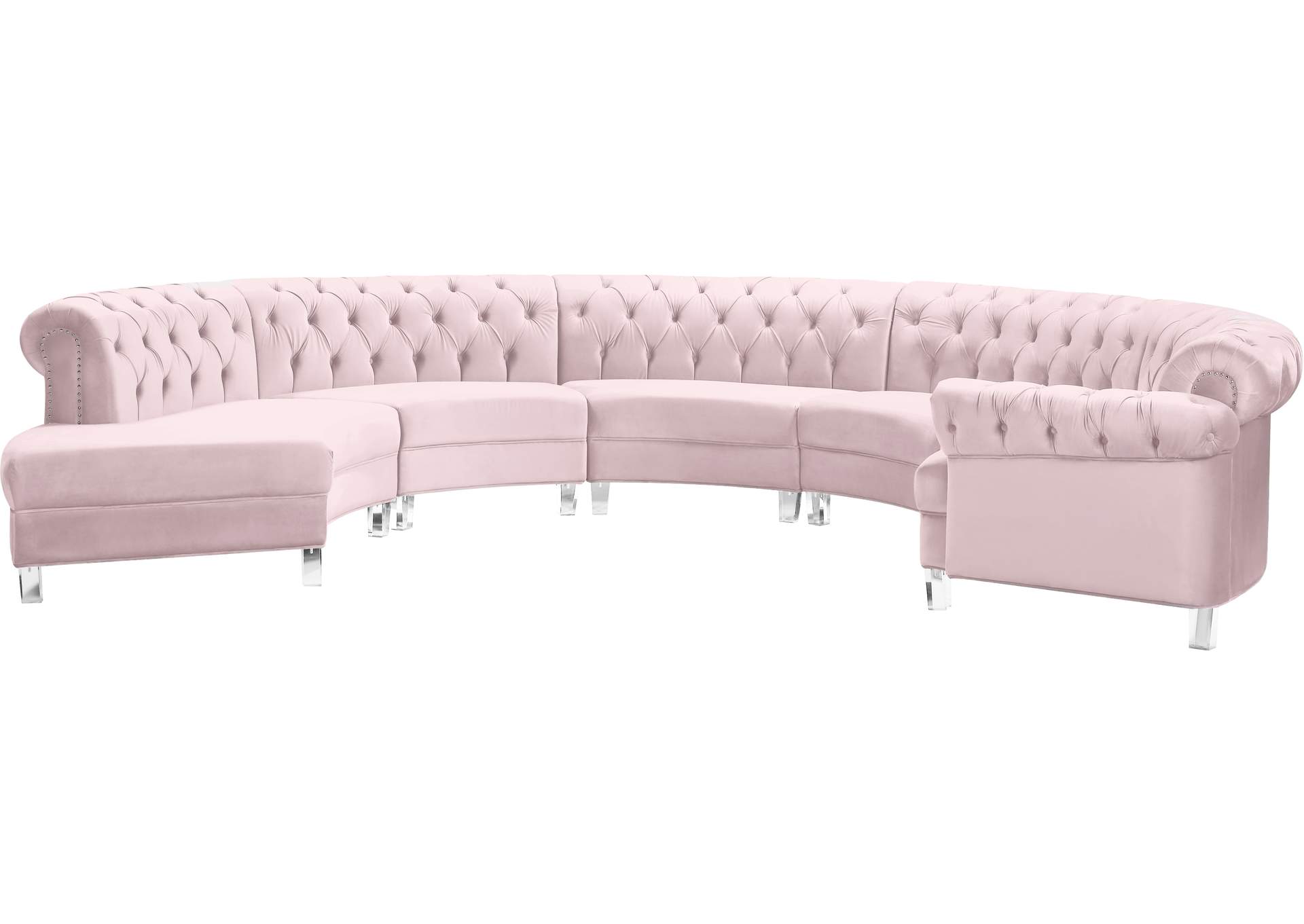 Anabella Pink Velvet 5 Piece Sectional,Meridian Furniture