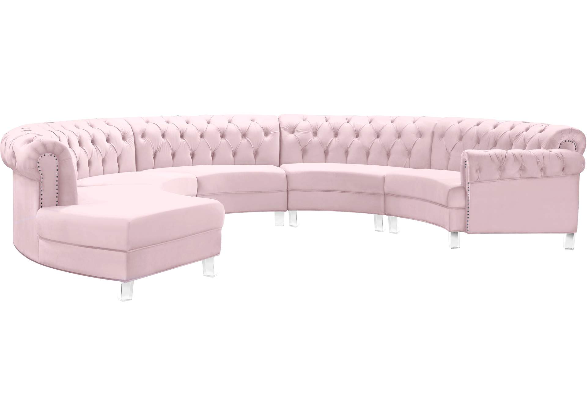 Anabella Pink Velvet 5 Piece Sectional,Meridian Furniture