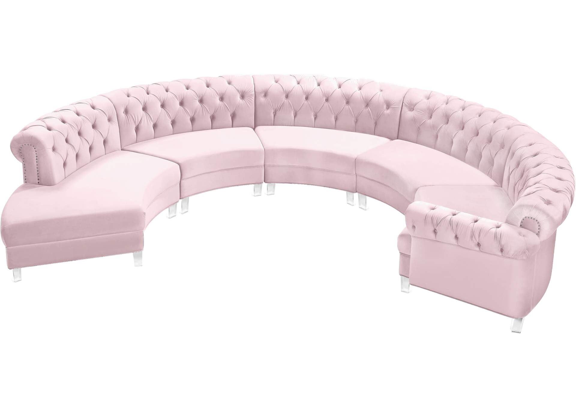 Anabella Pink Velvet 5 Piece Sectional,Meridian Furniture