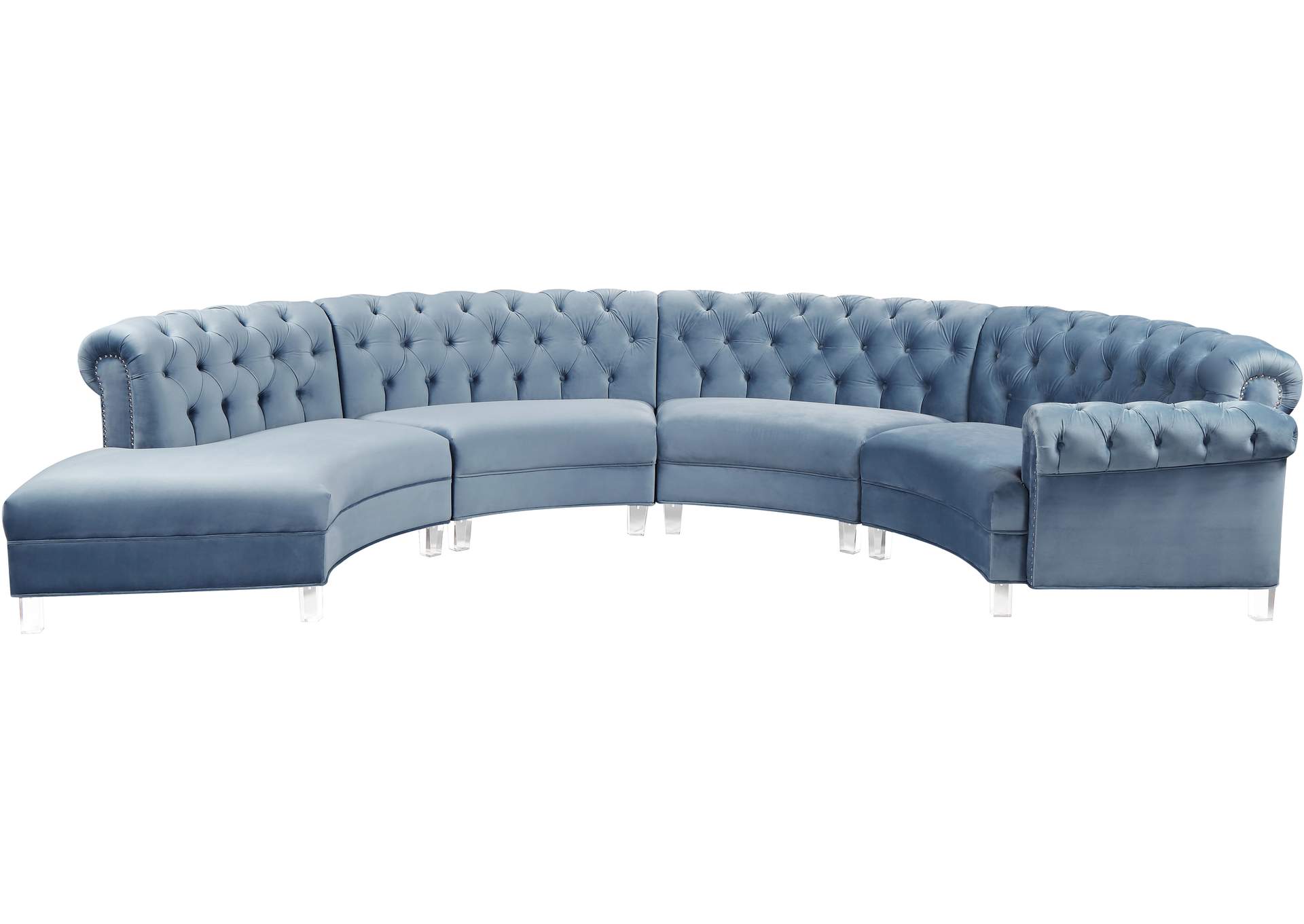 Anabella Sky Blue Velvet 4 Piece Sectional,Meridian Furniture