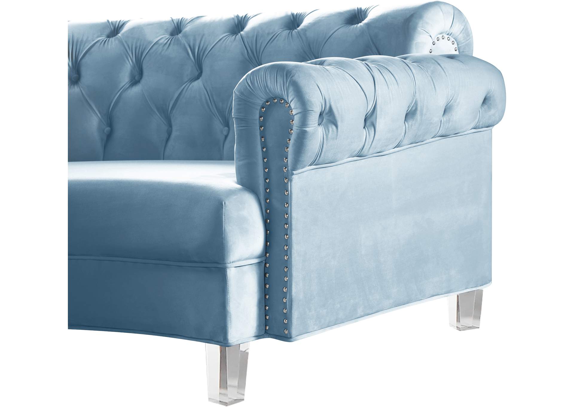 Anabella Sky Blue Velvet 4 Piece Sectional,Meridian Furniture