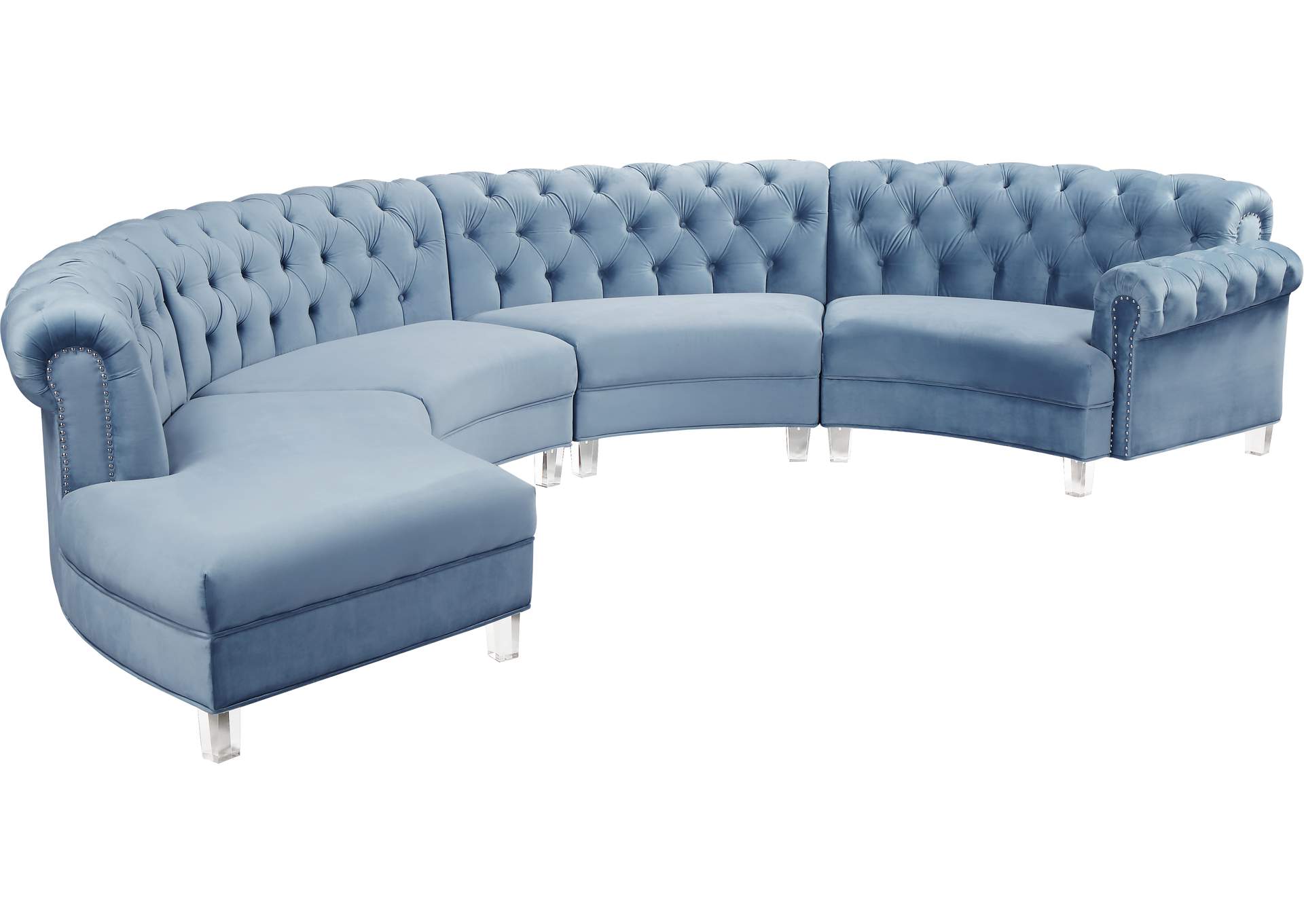 Anabella Sky Blue Velvet 4 Piece Sectional,Meridian Furniture