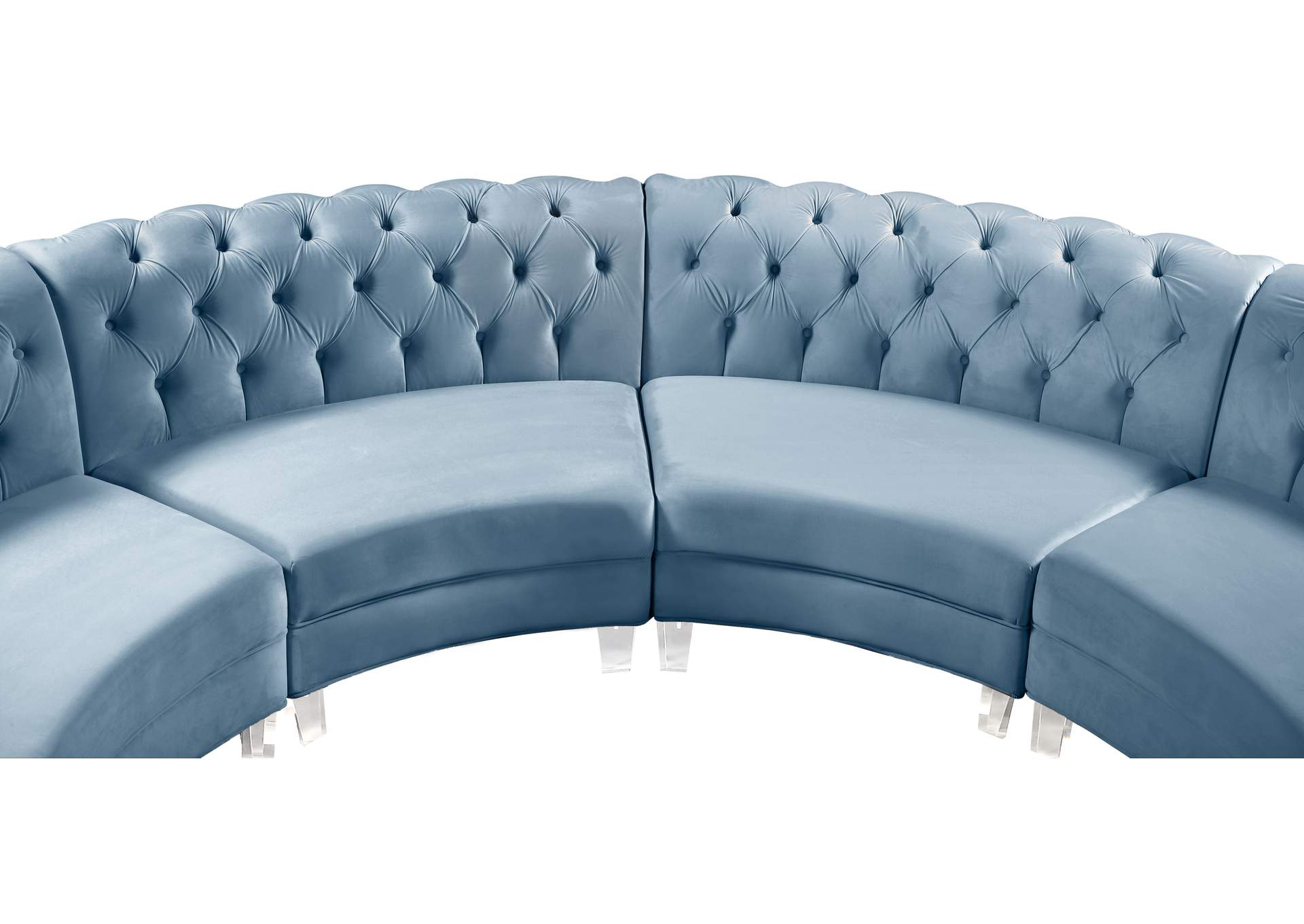 Anabella Sky Blue Velvet 4 Piece Sectional,Meridian Furniture