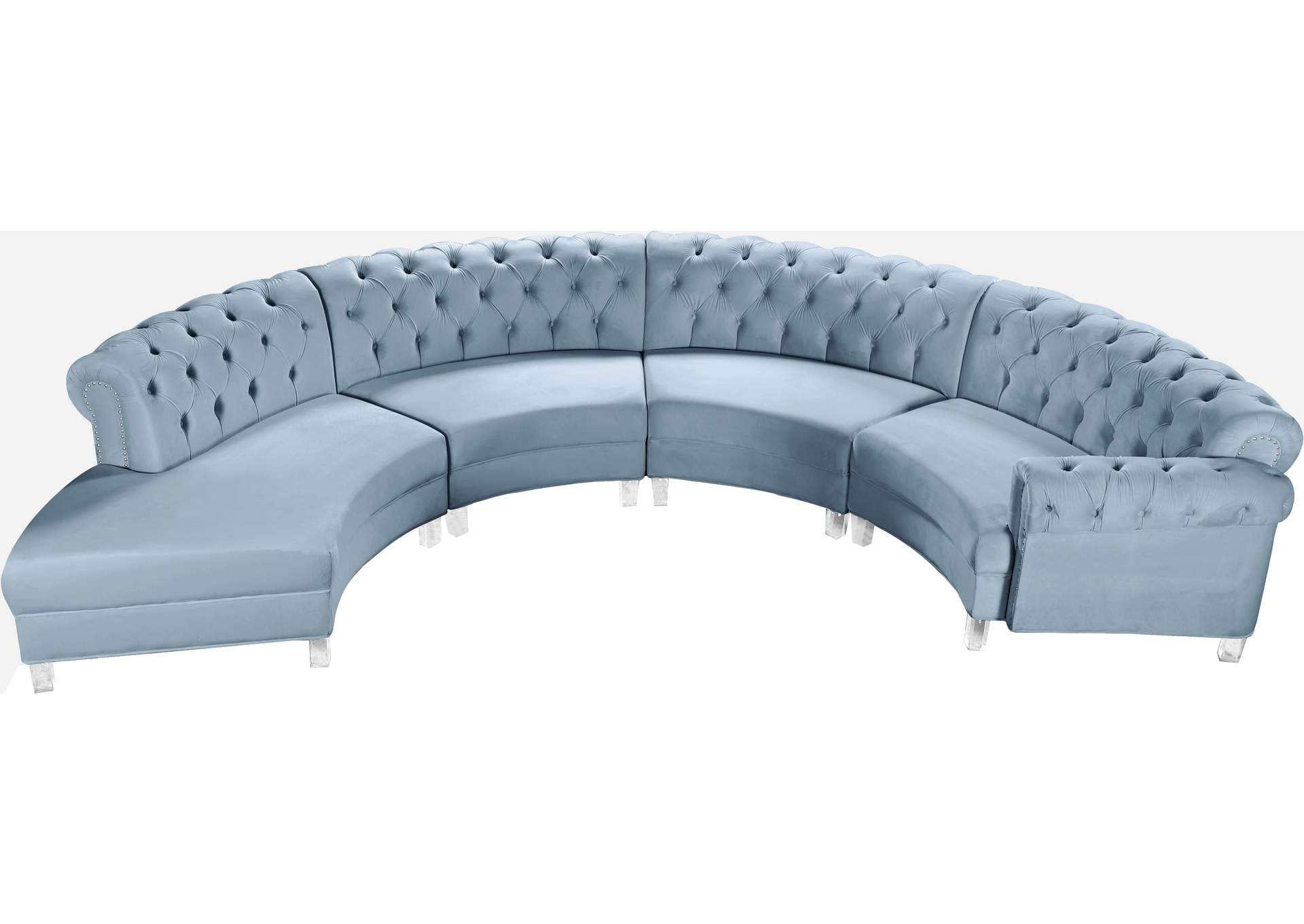 Anabella Sky Blue Velvet 4 Piece Sectional,Meridian Furniture