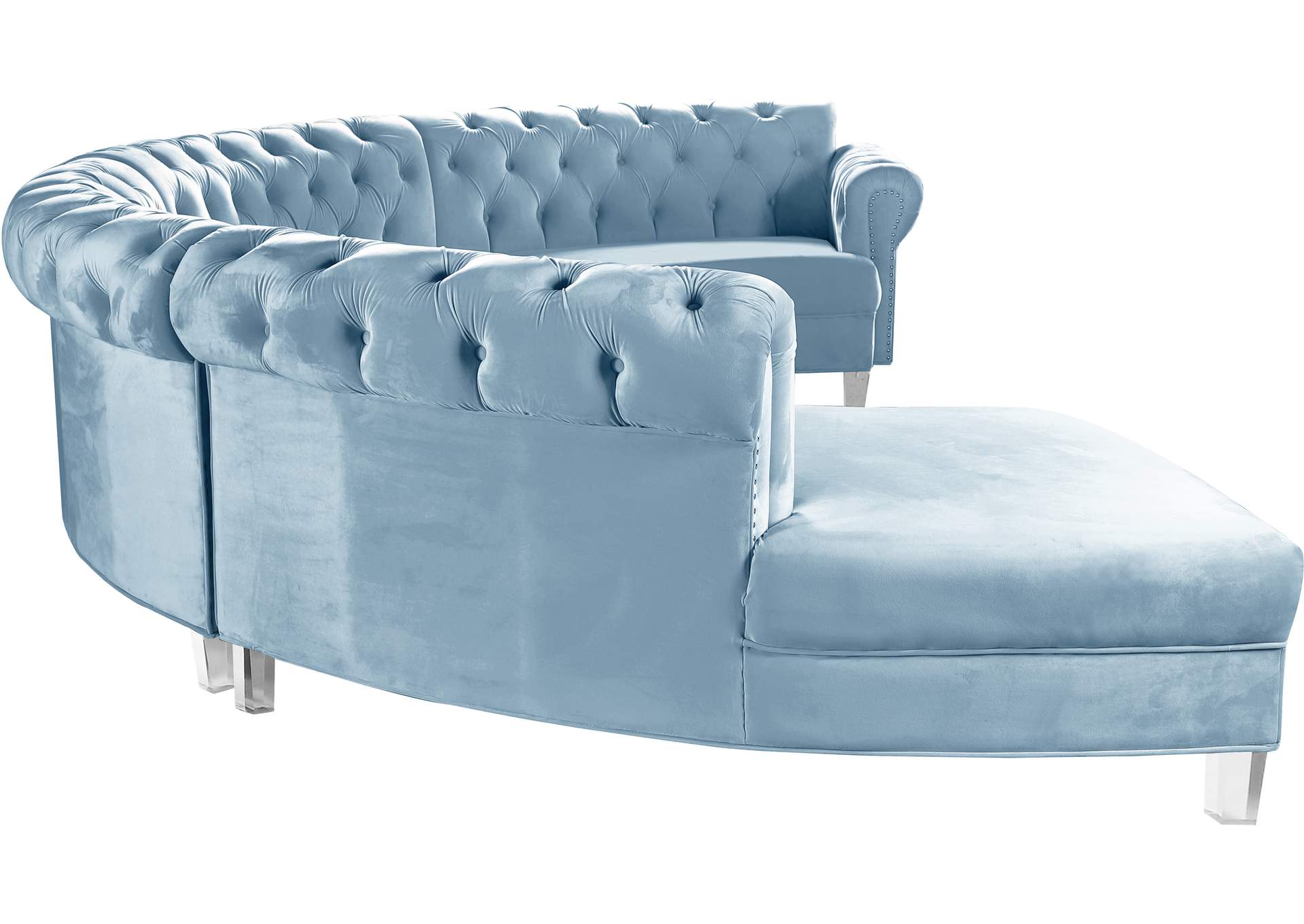 Anabella Sky Blue Velvet 4 Piece Sectional,Meridian Furniture