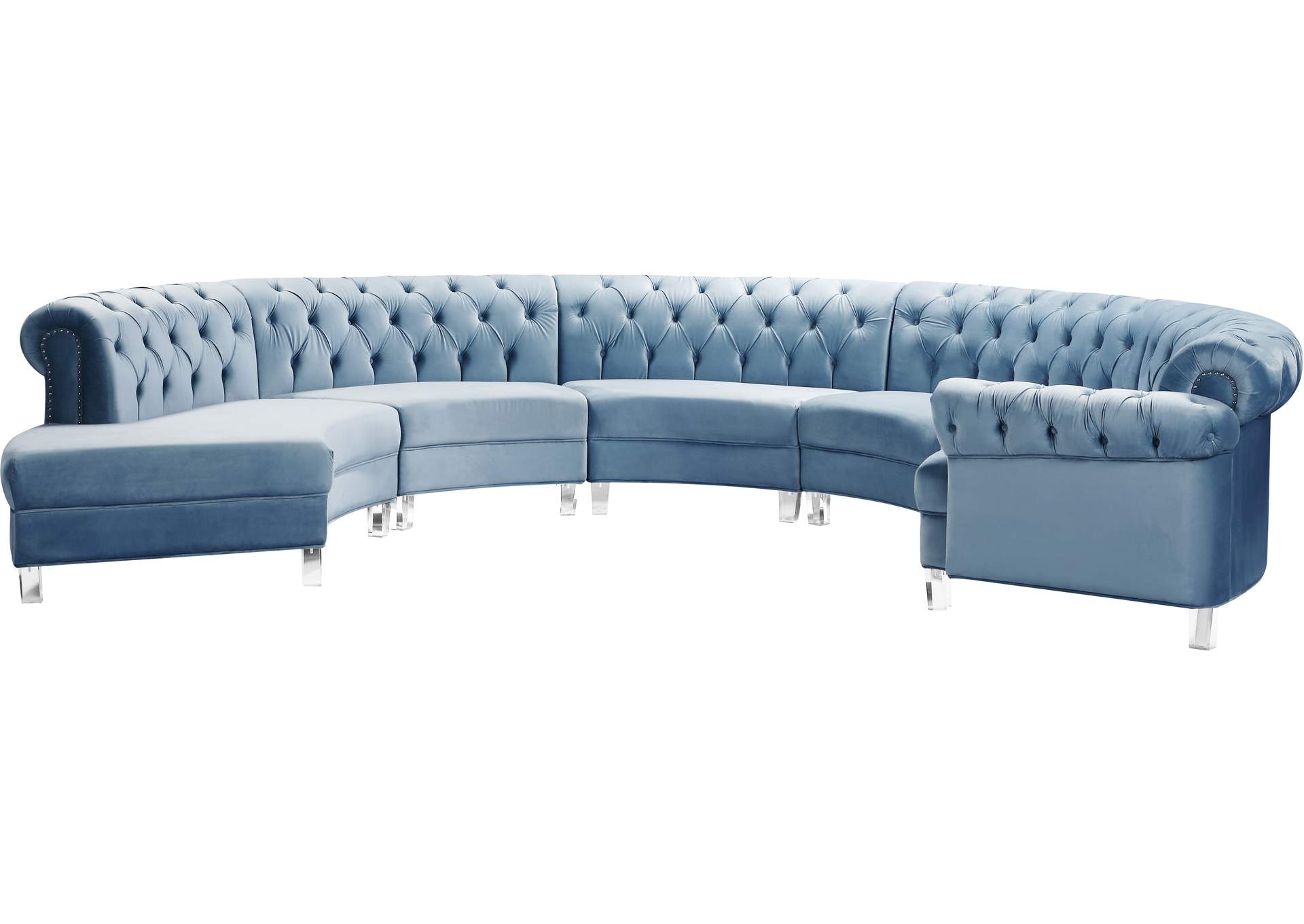 Anabella Sky Blue Velvet 5 Piece Sectional,Meridian Furniture