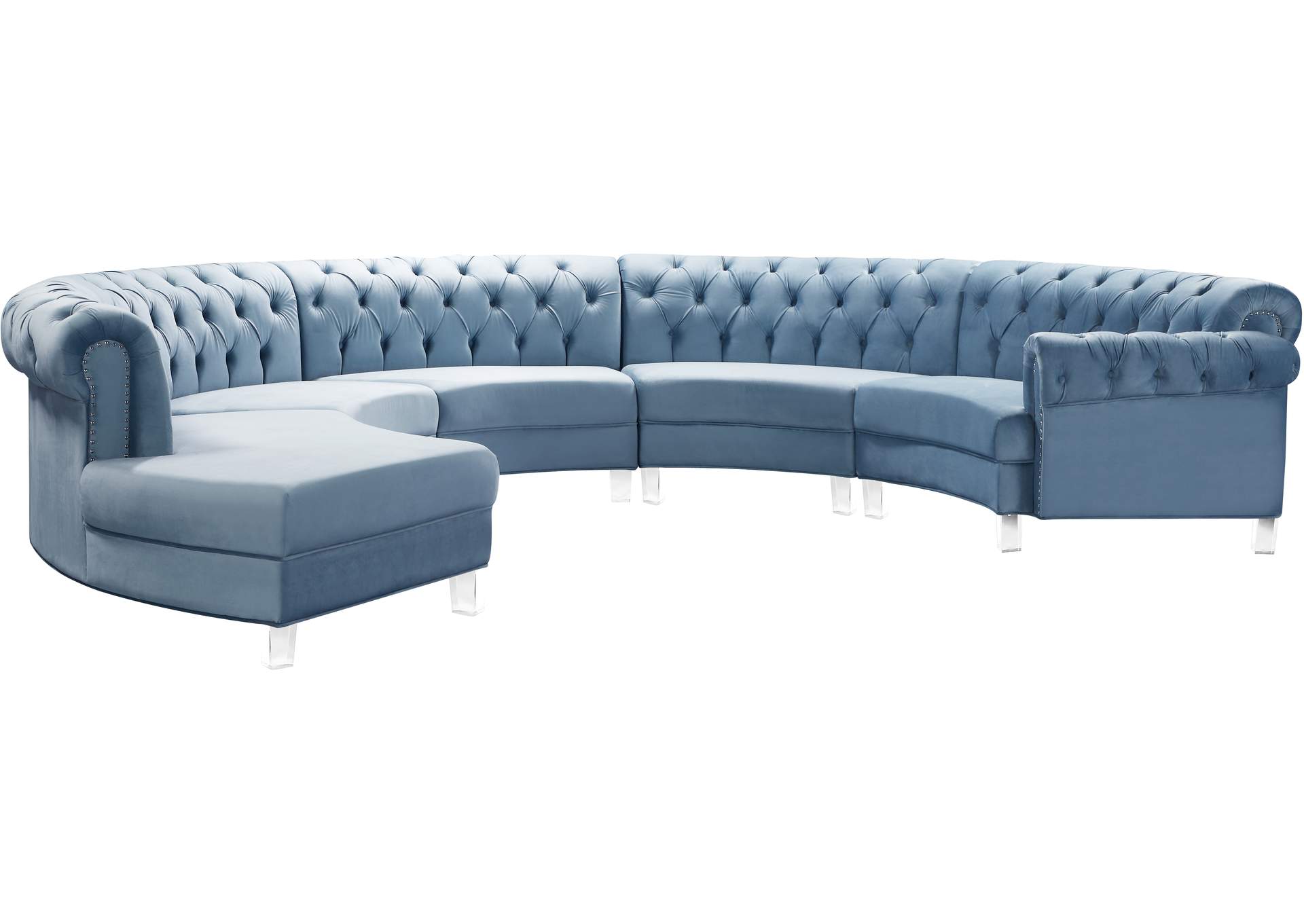 Anabella Sky Blue Velvet 5 Piece Sectional,Meridian Furniture