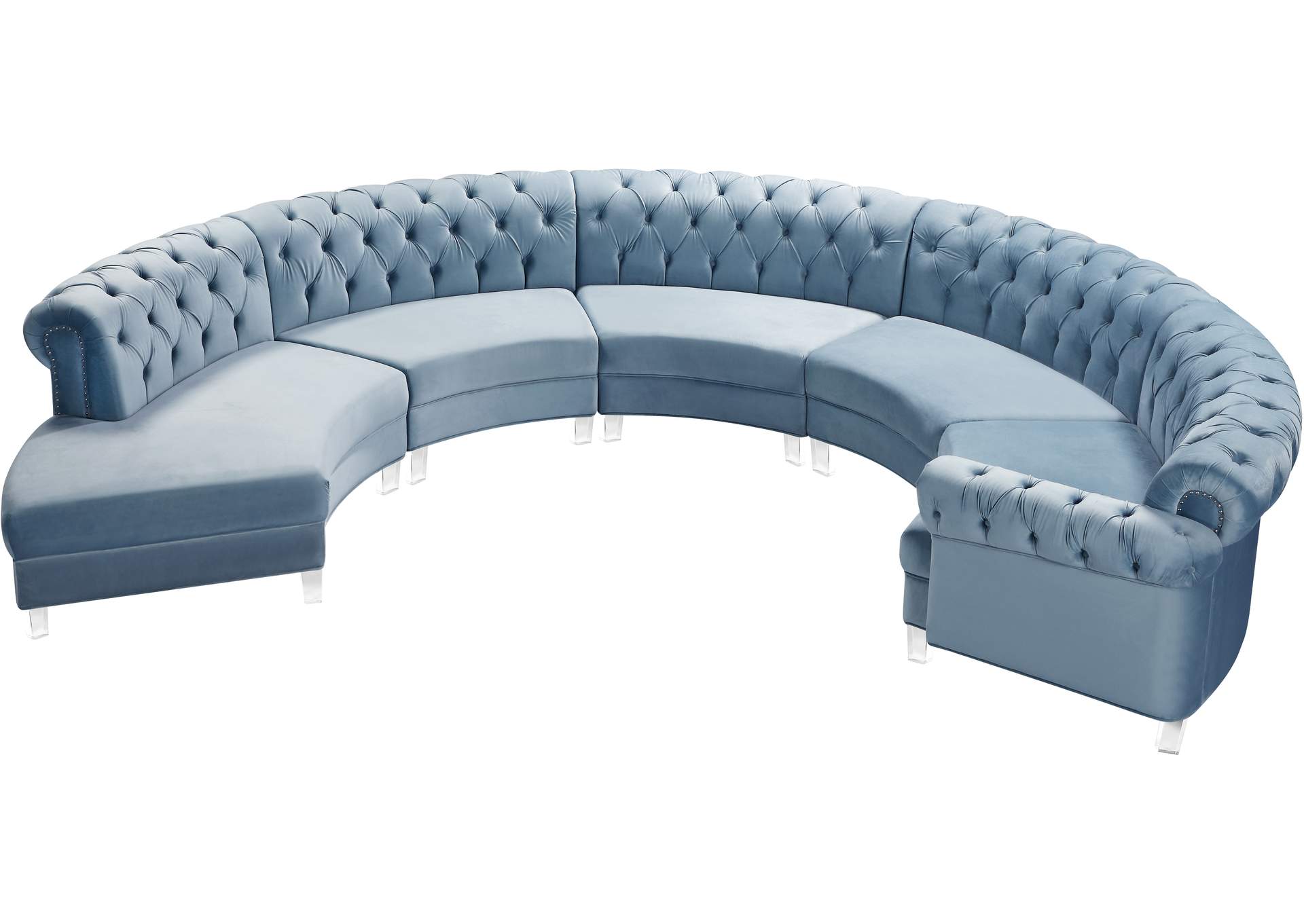 Anabella Sky Blue Velvet 5 Piece Sectional,Meridian Furniture