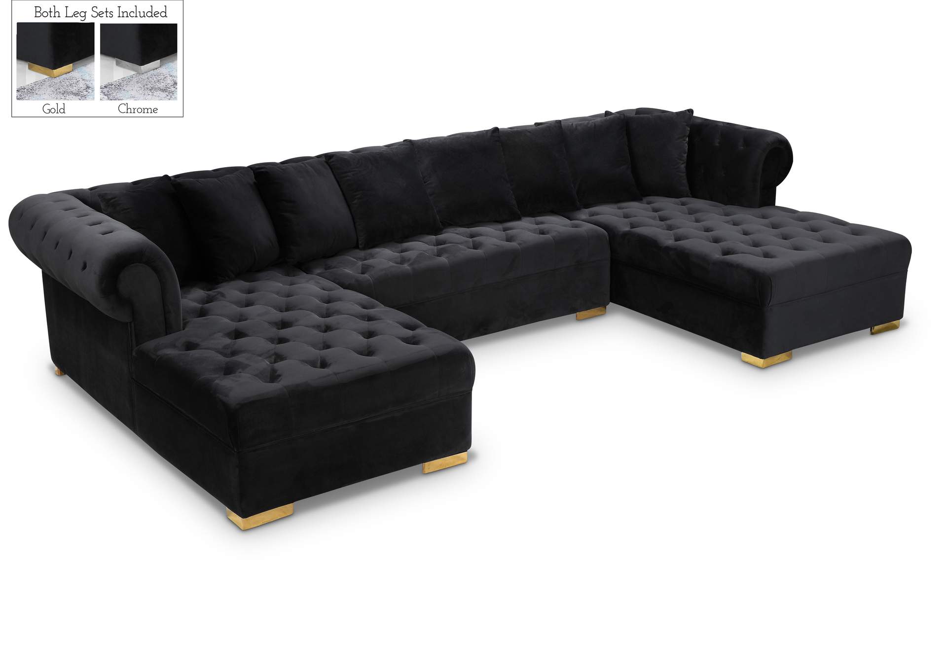 Presley Black Velvet 3 Piece Sectional,Meridian Furniture