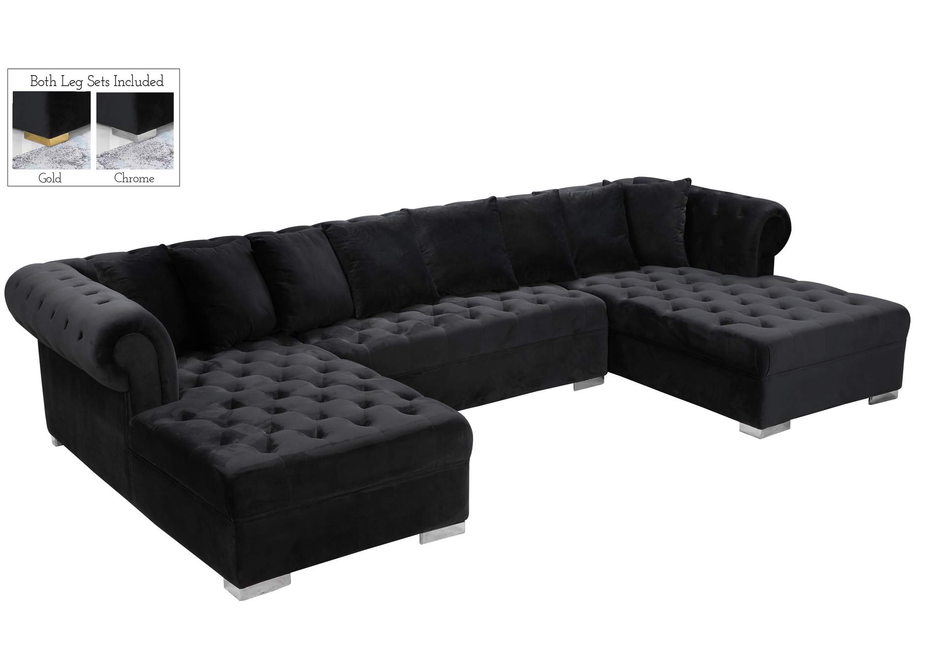 Presley Black Velvet 3 Piece Sectional,Meridian Furniture