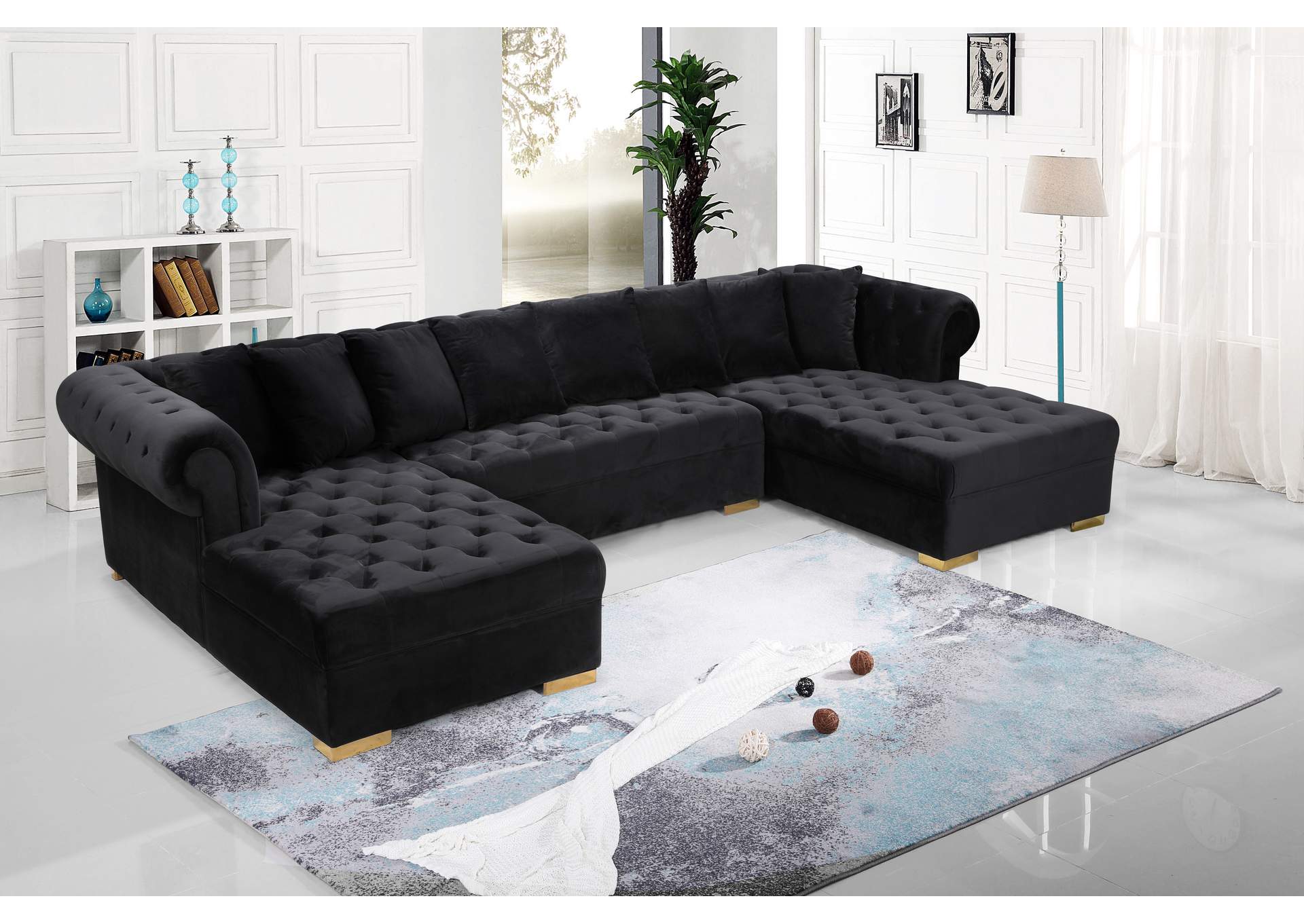 Presley Black Velvet 3 Piece Sectional,Meridian Furniture