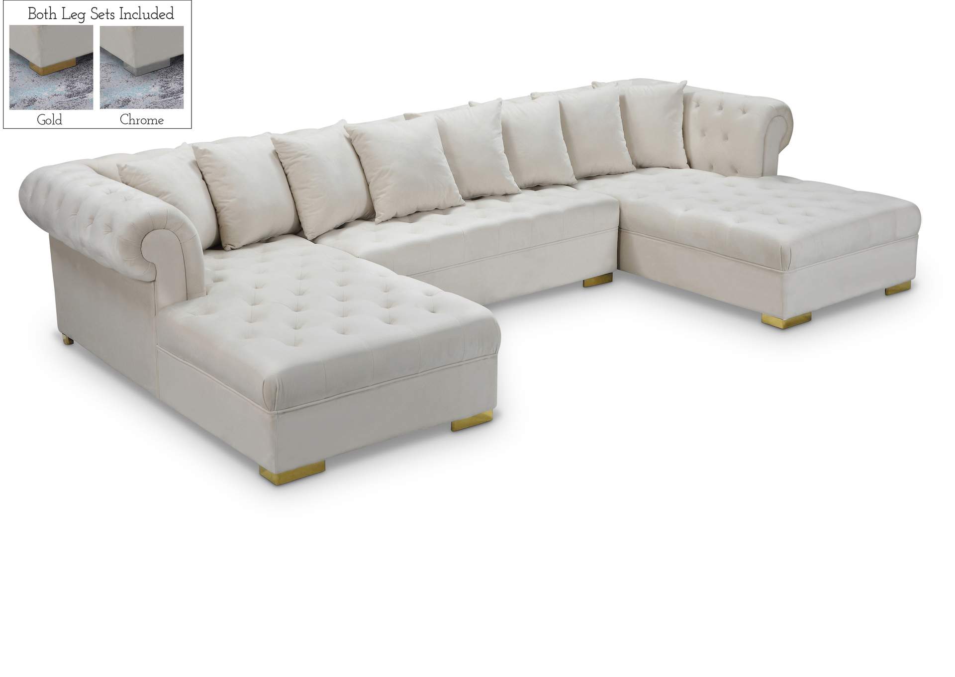 Presley Cream Velvet 3 Piece Sectional,Meridian Furniture