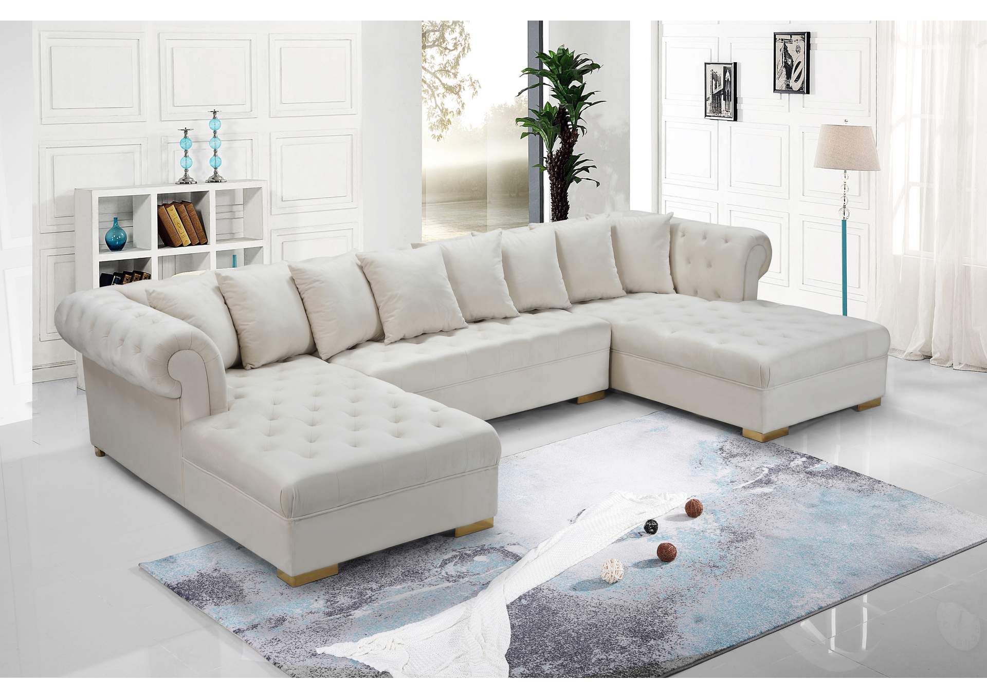 Presley Cream Velvet 3 Piece Sectional,Meridian Furniture