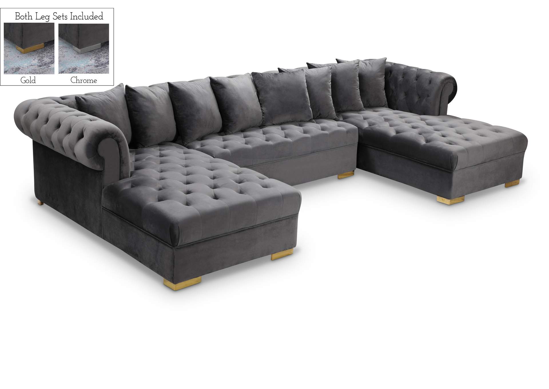 Presley Grey Velvet 3 Piece Sectional,Meridian Furniture