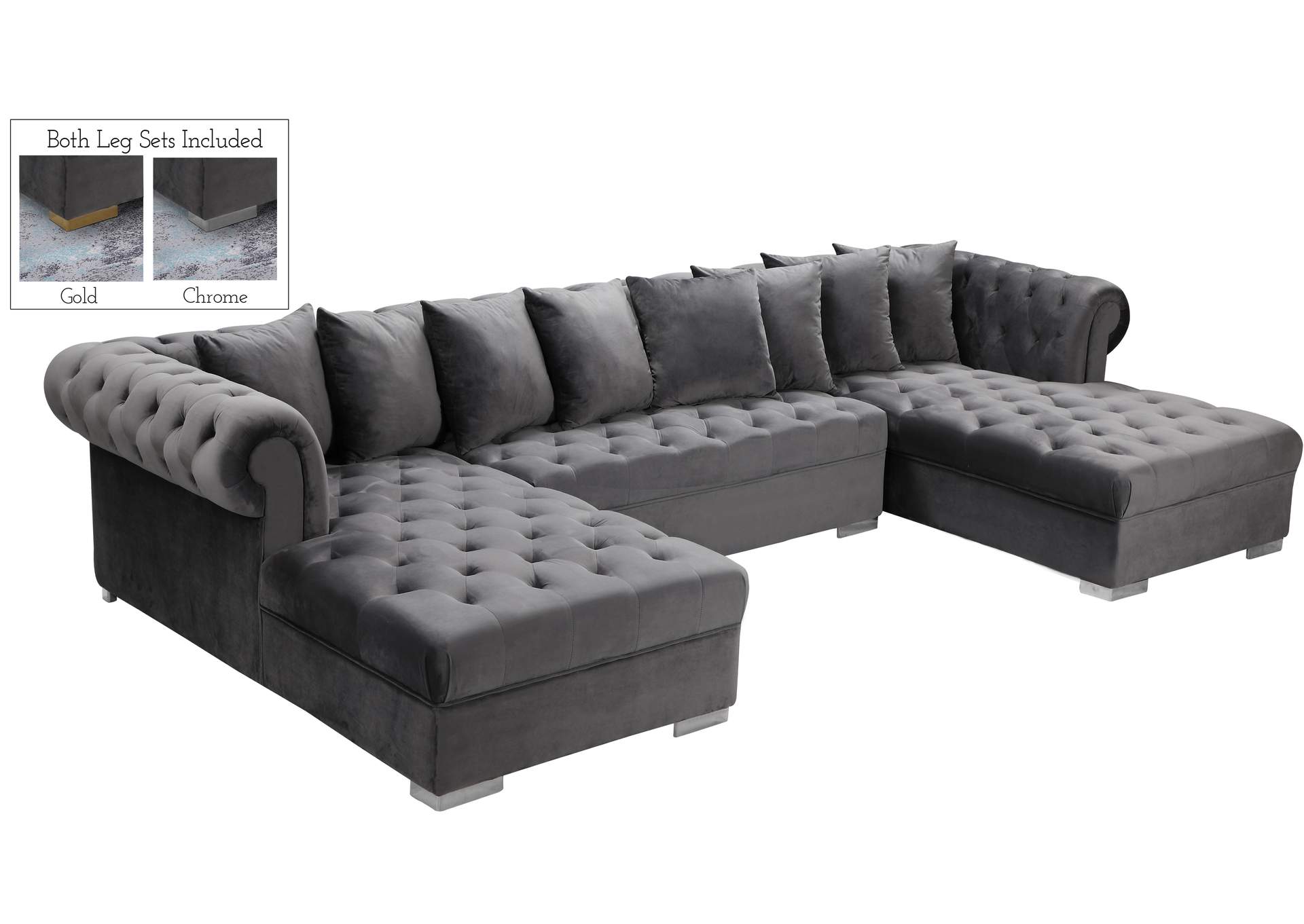 Presley Grey Velvet 3 Piece Sectional,Meridian Furniture