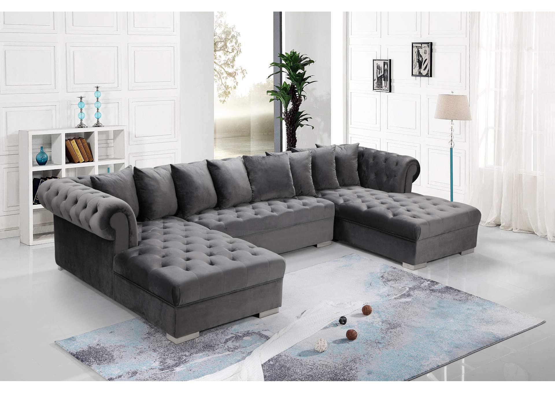 Presley Grey Velvet 3 Piece Sectional,Meridian Furniture