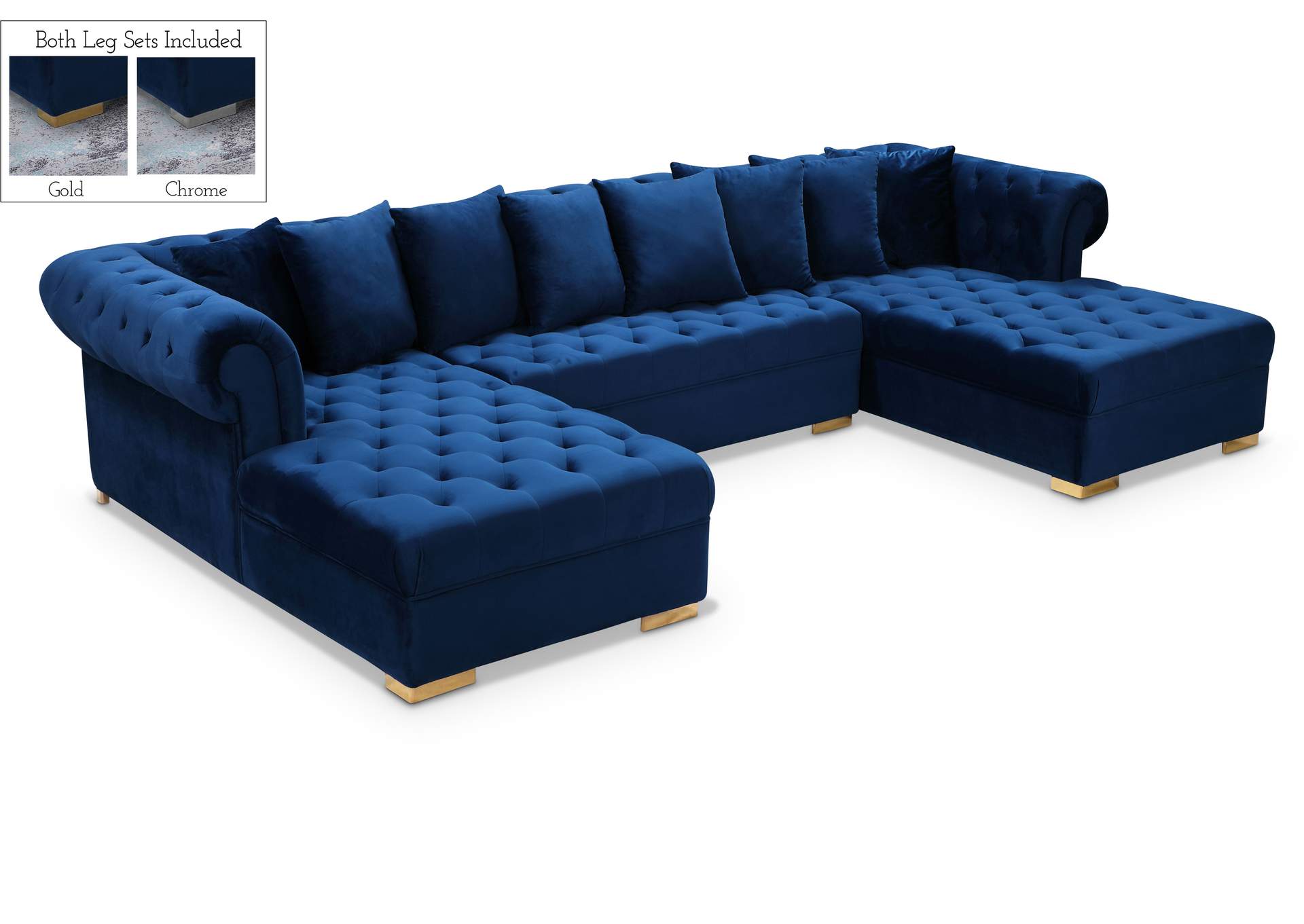 Presley Navy Velvet 3 Piece Sectional,Meridian Furniture