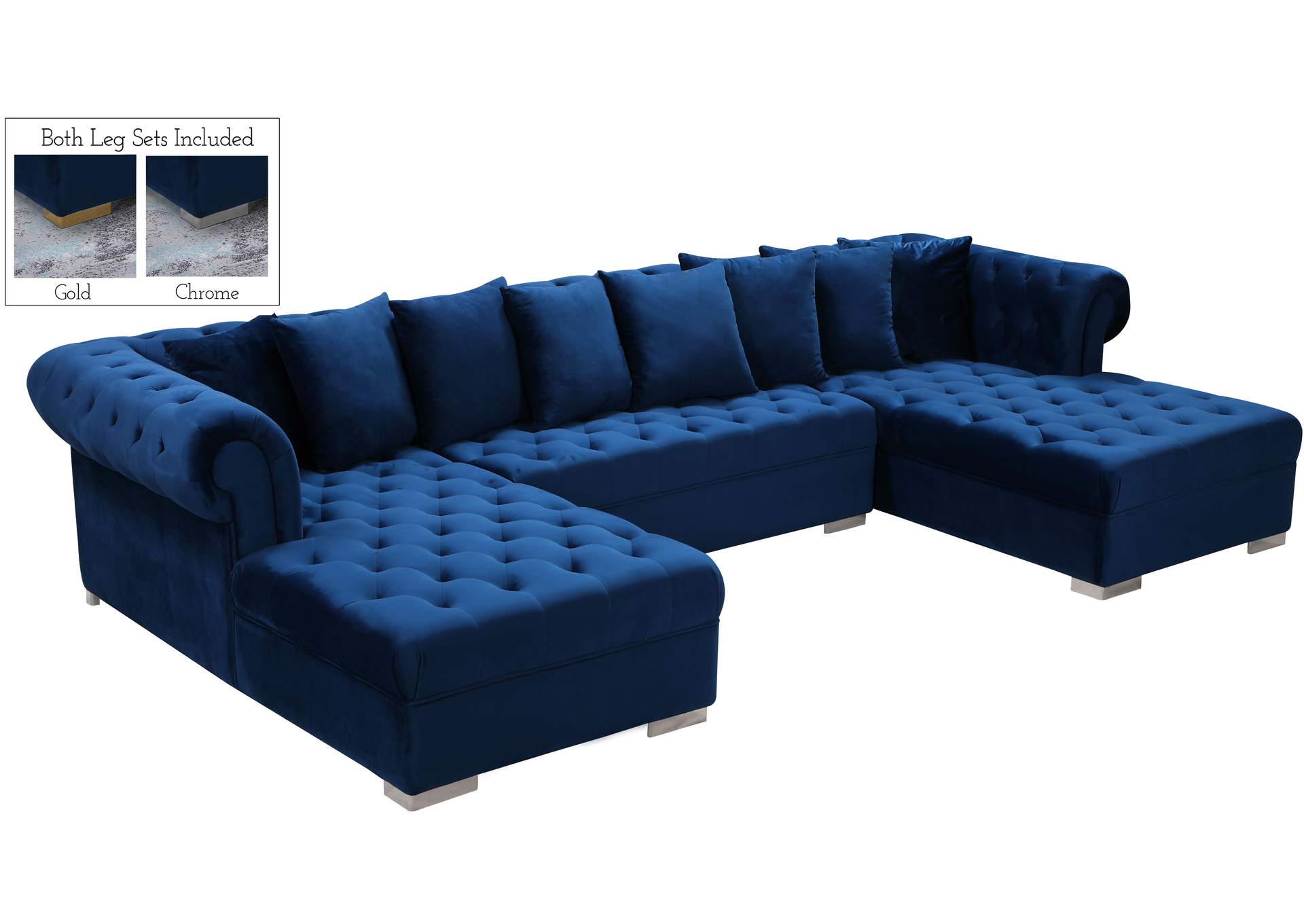 Presley Navy Velvet 3 Piece Sectional,Meridian Furniture