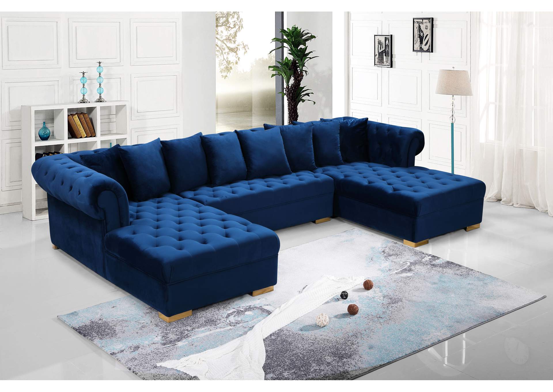 Presley Navy Velvet 3 Piece Sectional,Meridian Furniture