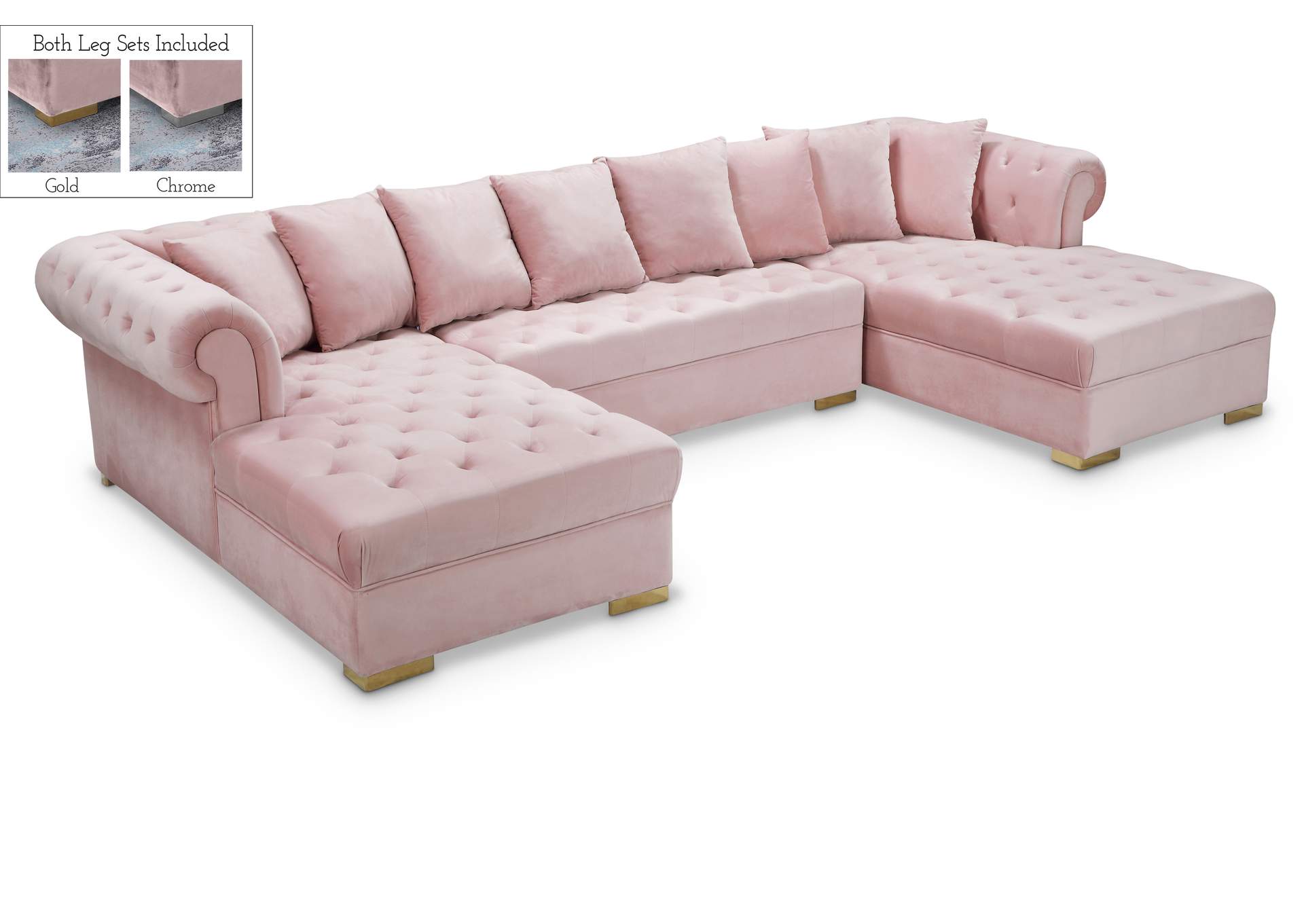 Presley Pink Velvet 3 Piece Sectional,Meridian Furniture