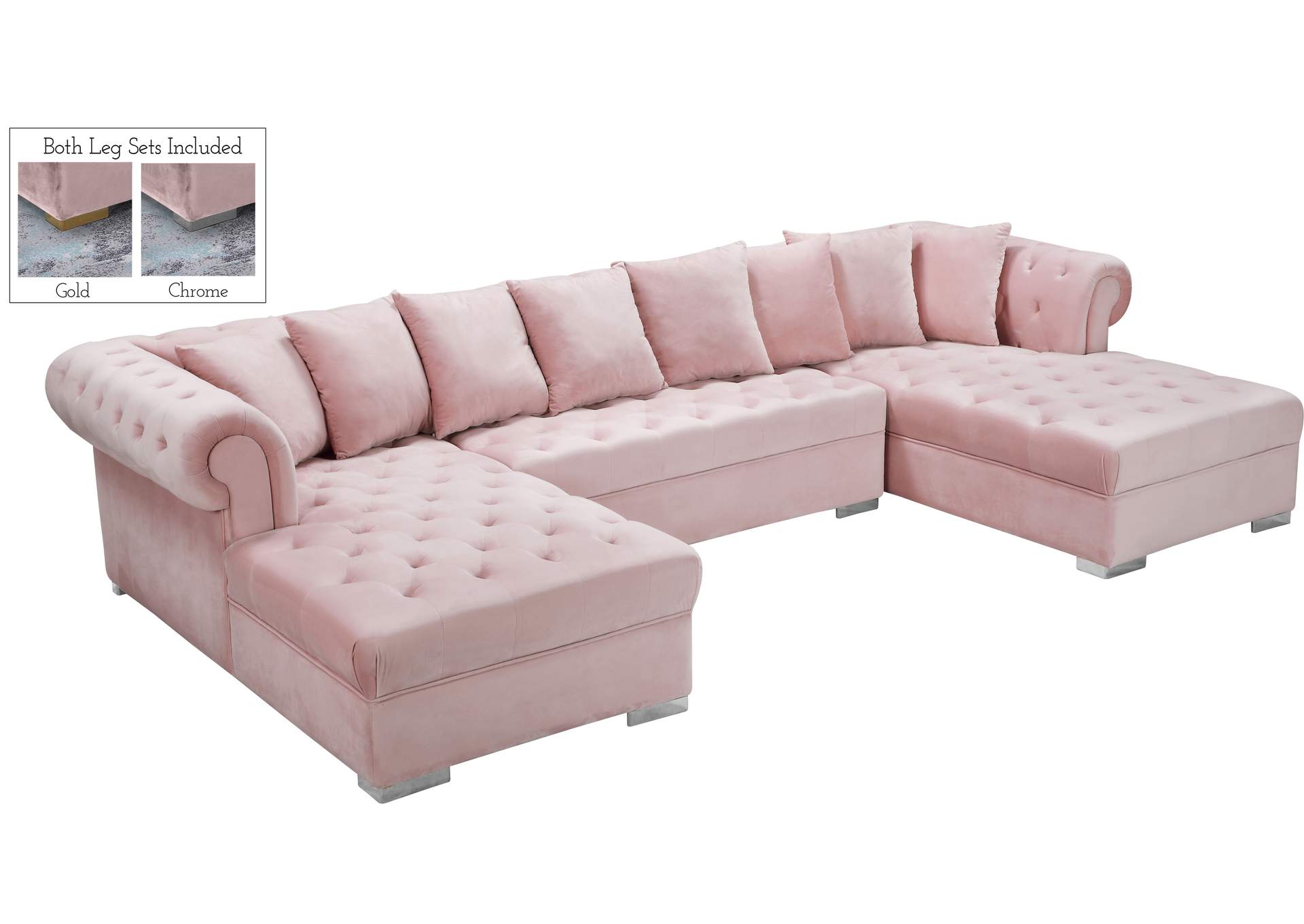 Presley Pink Velvet 3 Piece Sectional,Meridian Furniture