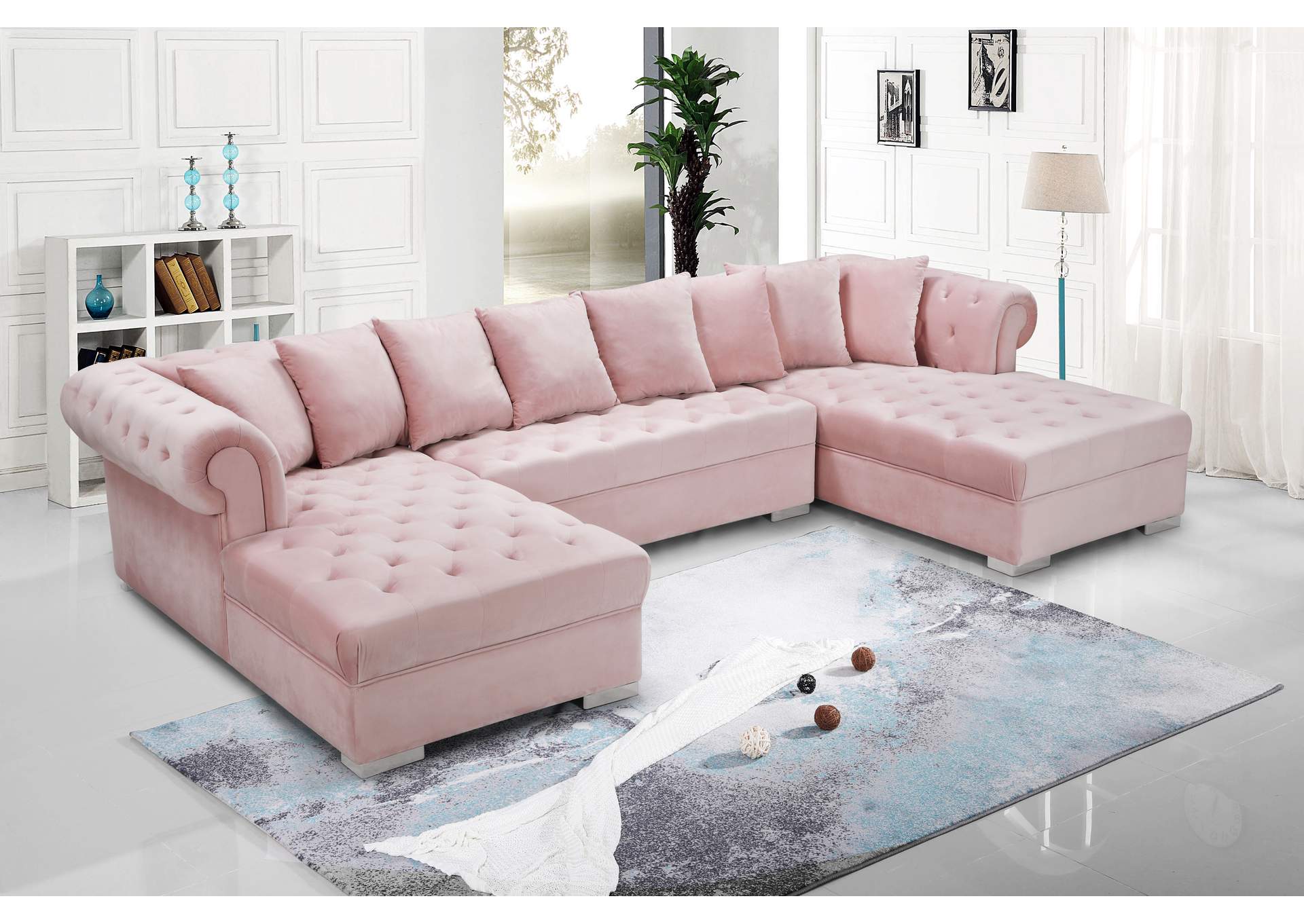 Presley Pink Velvet 3 Piece Sectional,Meridian Furniture