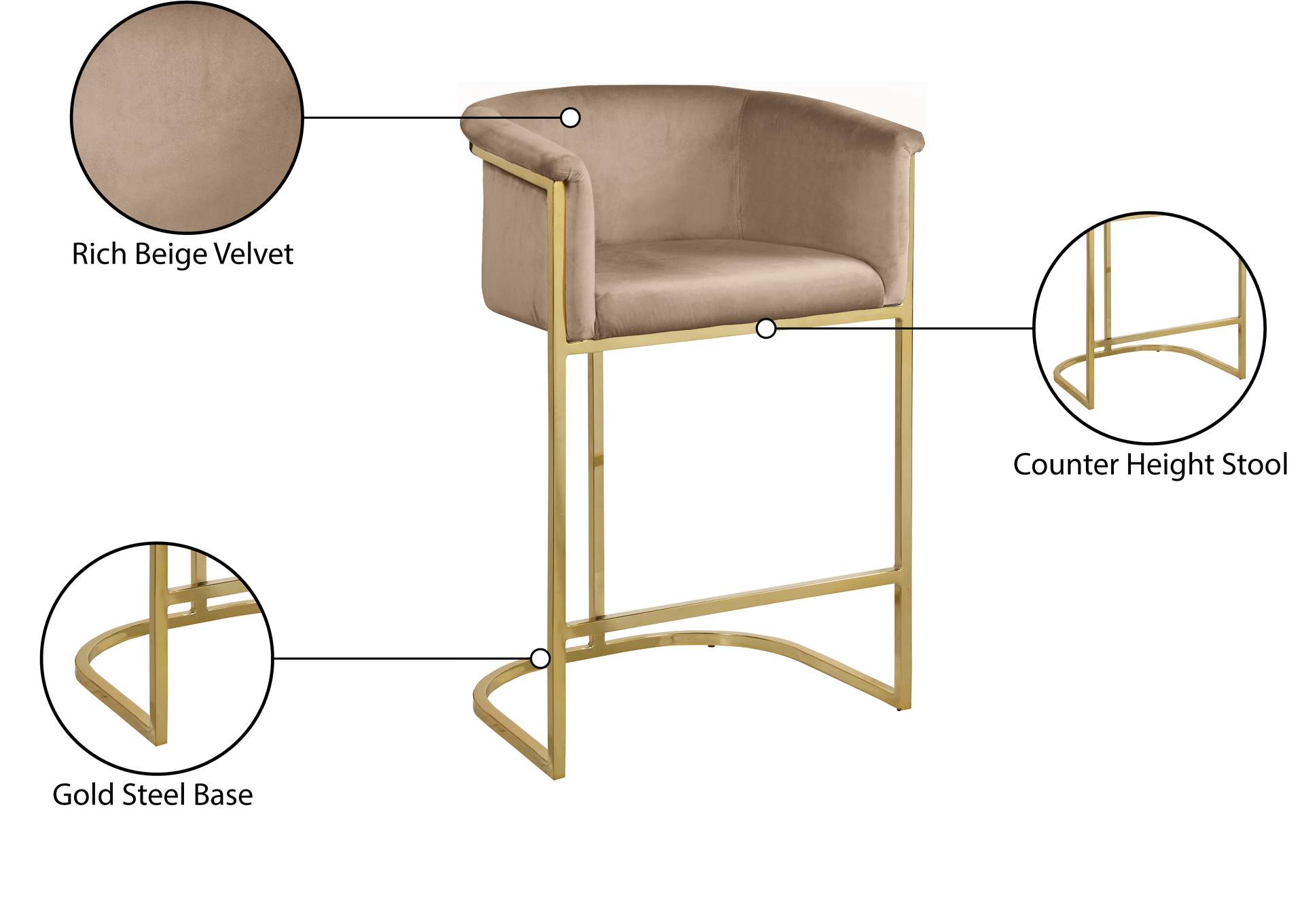 Donatella Beige Velvet Stool,Meridian Furniture