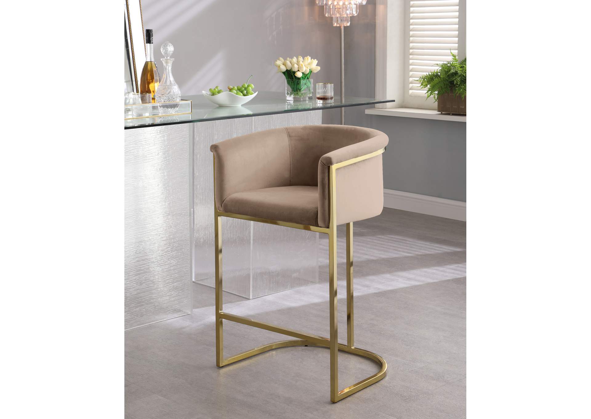 Donatella Beige Velvet Stool,Meridian Furniture