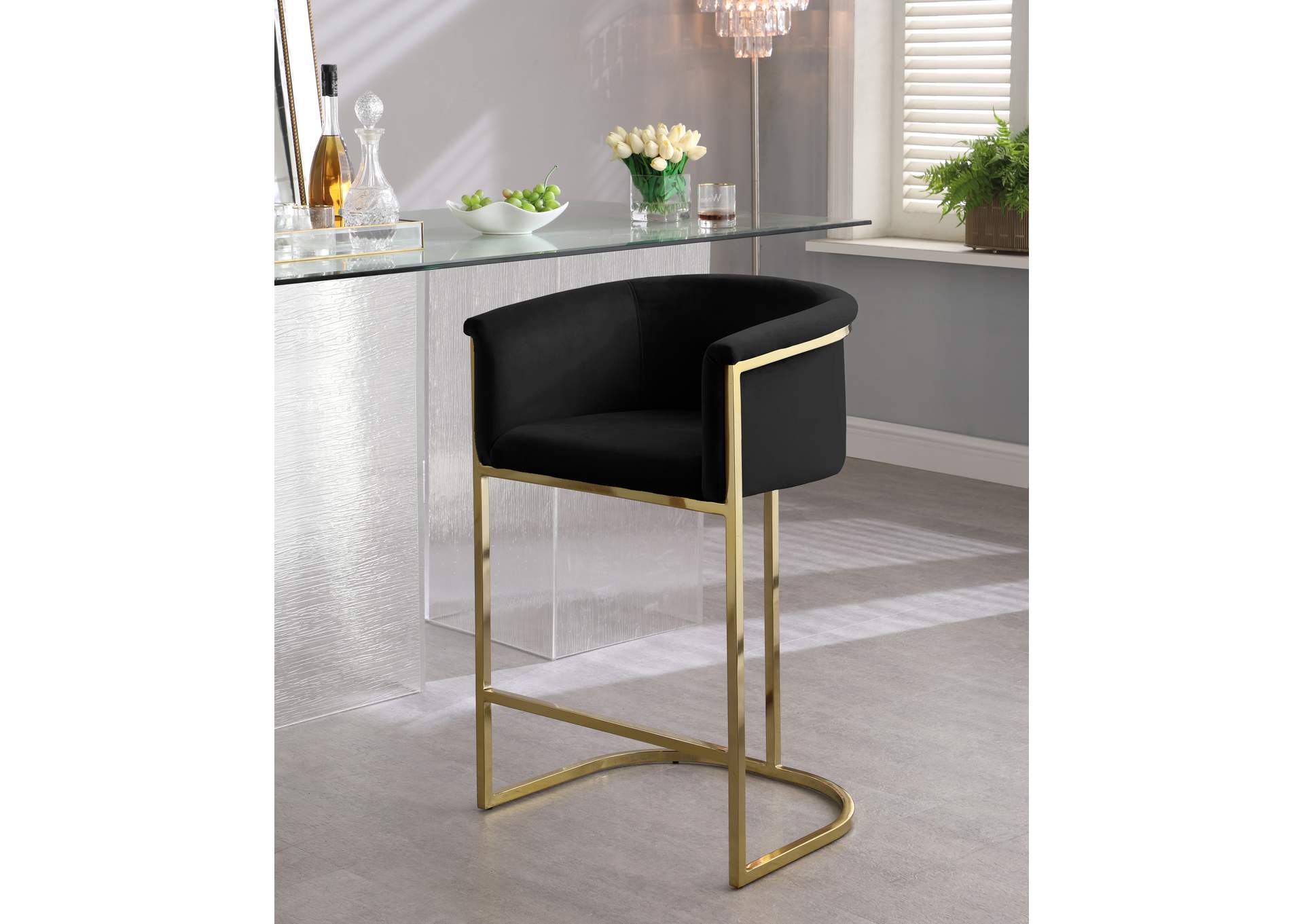 Donatella Black Velvet Stool,Meridian Furniture